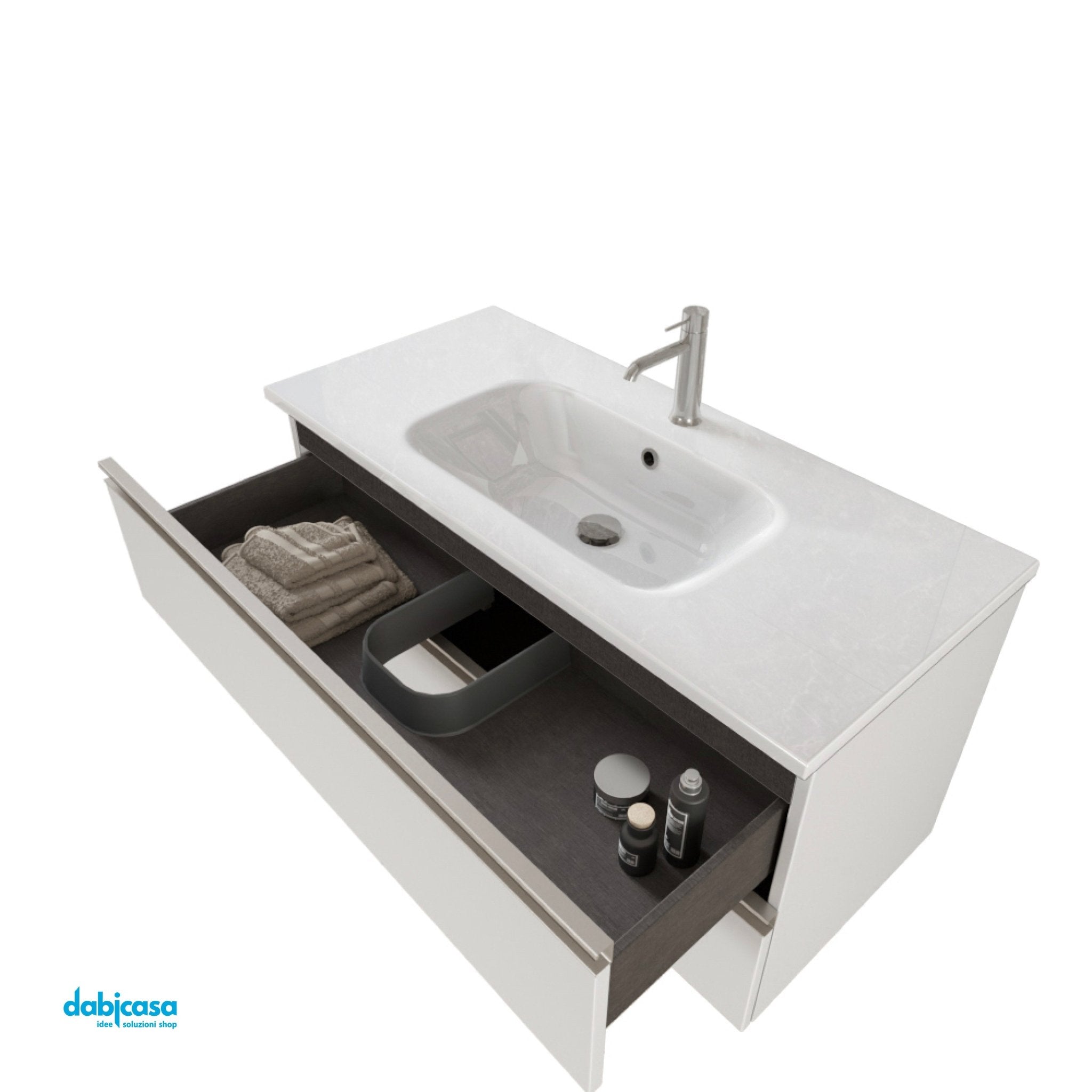 Mobile Bagno Sospeso "Unit Two" Da 100 Cm Composto Da Due Cassetti Finitura Bianco Opaco - Dabicasa