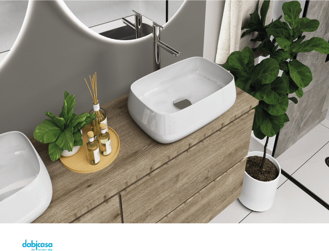 Mobile Bagno Sospeso "Vulcano" Da 120 Cm Composto Da Quattro Cassetti Doppio Lavabo E Due Specchi - Dabicasa