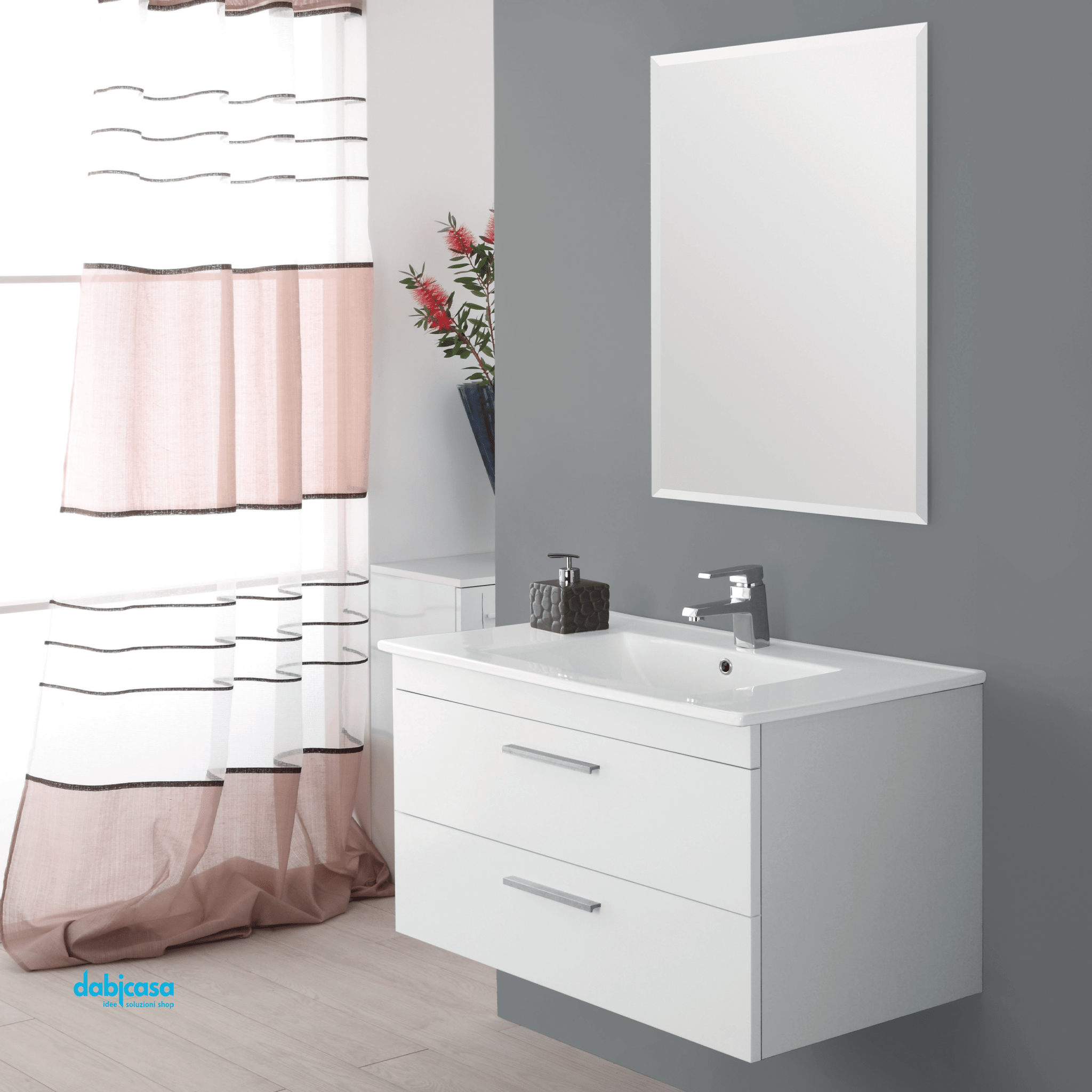 Mobile Bagno "Stella" Sospeso Colore Bianco Lucido 80Cm - Dabicasa