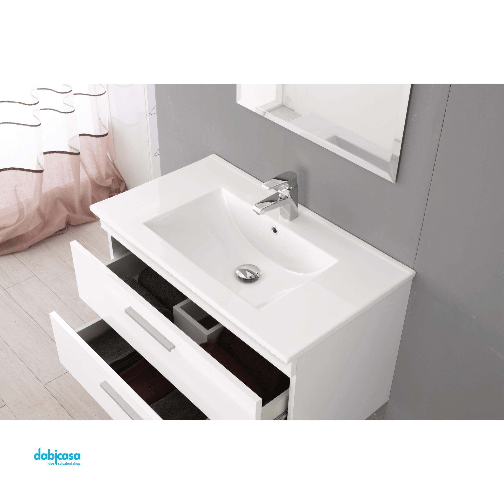 Mobile Bagno "Stella" Sospeso Colore Bianco Lucido 80Cm - Dabicasa