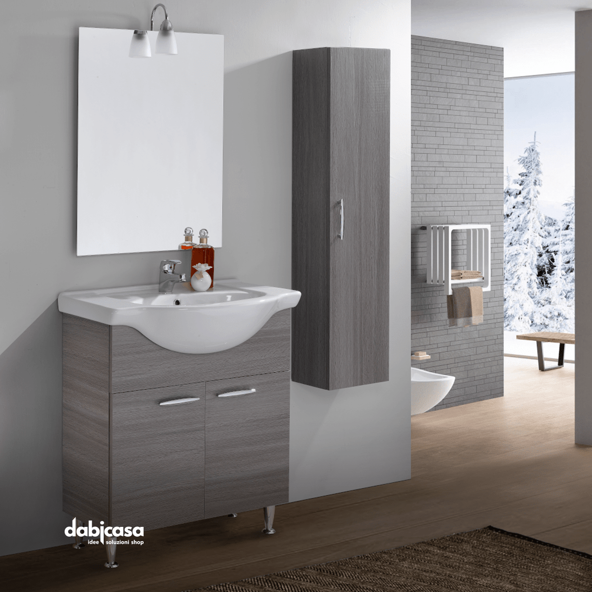 Mobili Bagno A Terra "Antonella" Da 70 Cm Composto Da Due Ante Lavabo E Specchio Con Lampada Led - Dabicasa