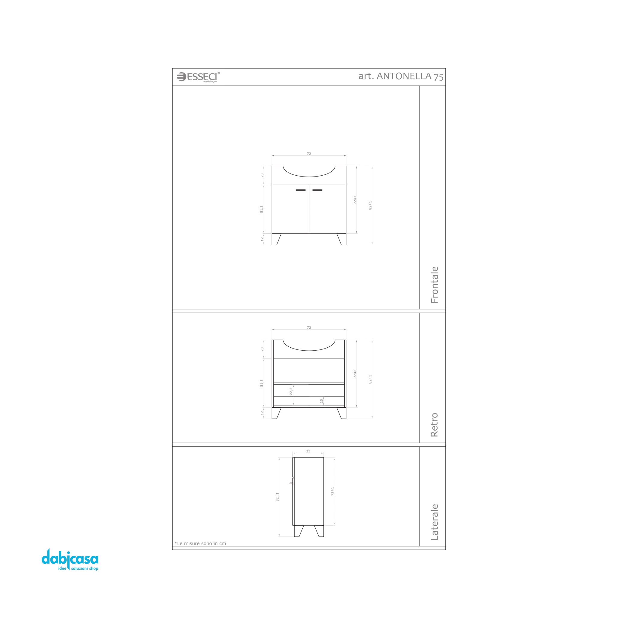 Mobili Bagno A Terra "Antonella" Da 70 Cm Composto Da Due Ante Lavabo E Specchio Con Lampada Led - Dabicasa