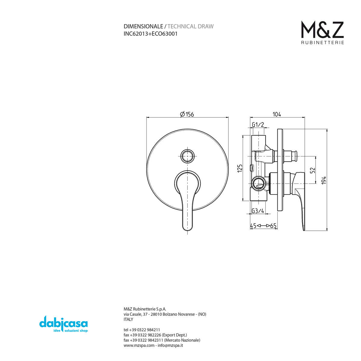 M&z "&co" Miscelatore Doccia C/Deviatore a Due Uscite Cromo Lucido - Dabicasa