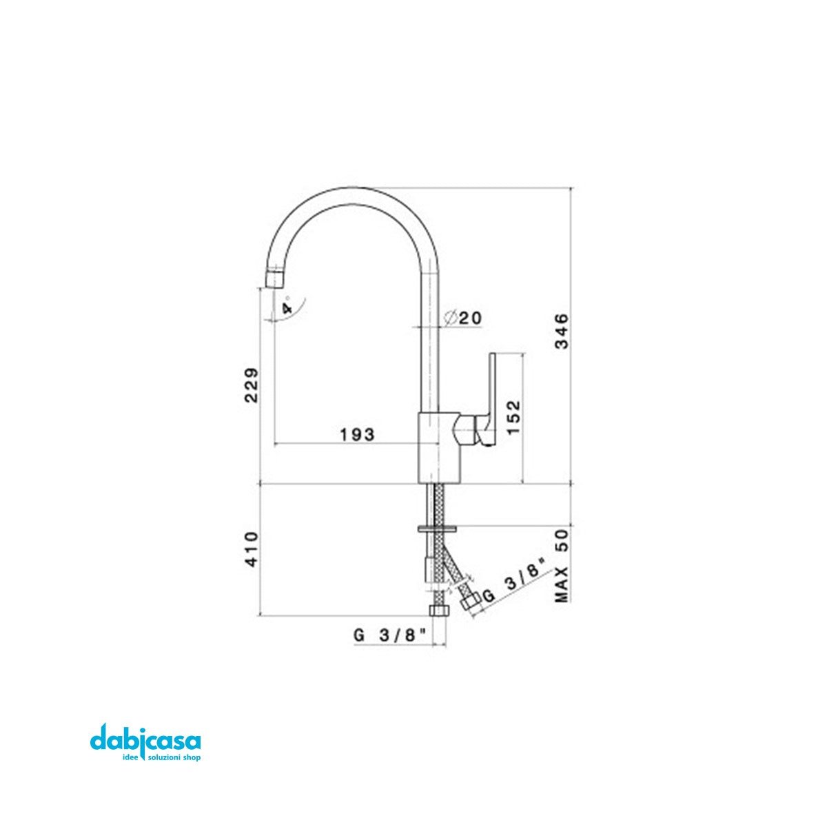 NewForm "X - Light" Miscelatore Lavello Cucina C/Canna Girevole Cromo Lucido - Dabicasa