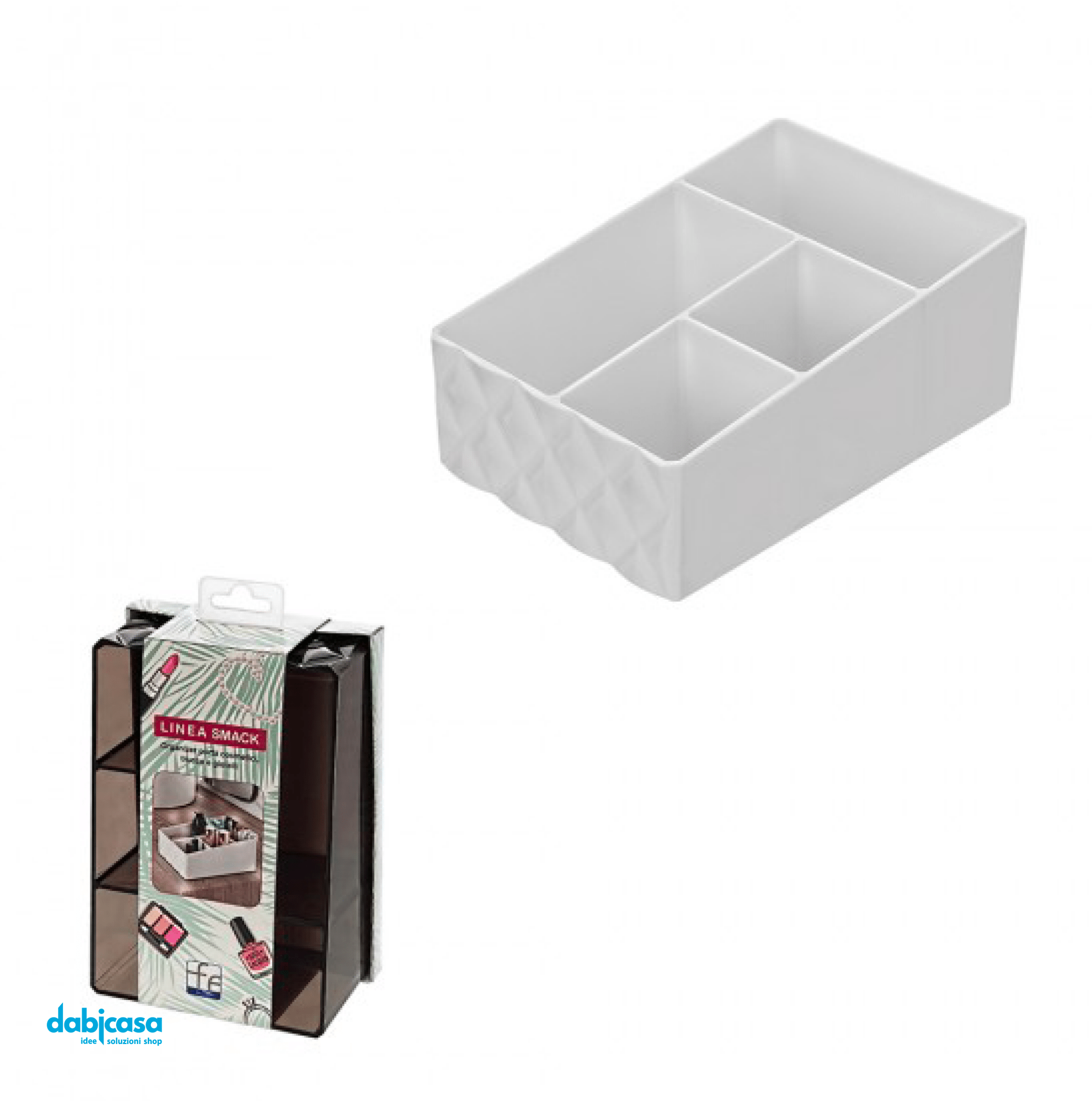 Organizer Porta Cosmetici "Smack" In Plastica Con 4 Scomparti Colore Bianco - Dabicasa