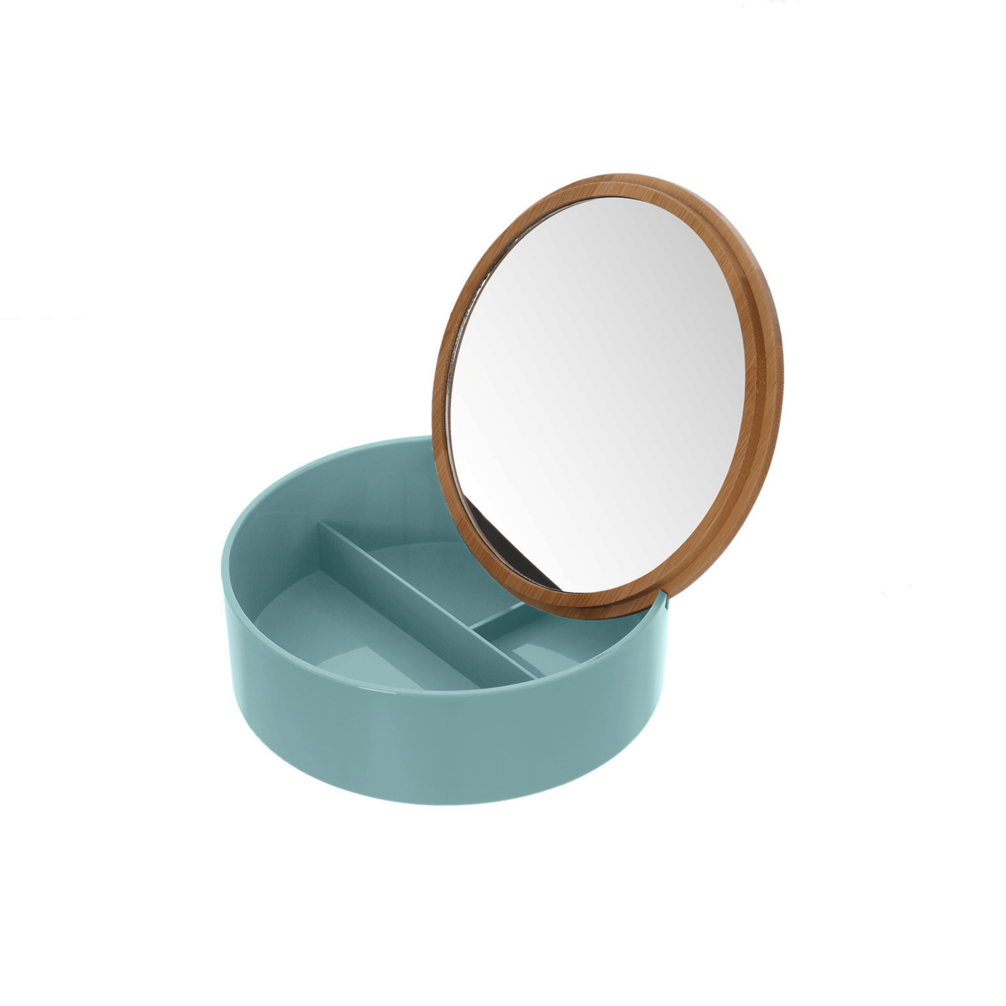 Organizer Porta Cosmetici Tondo Con Coperchio e Specchio Feridras "Smack" Acqua Marina - Dabicasa