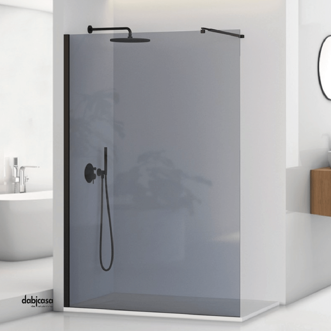 Parete Doccia Walk - In Da 118/120 Cm Cristallo Temperato Grigio Da 8 mm Profilo Nero Opaco - Dabicasa