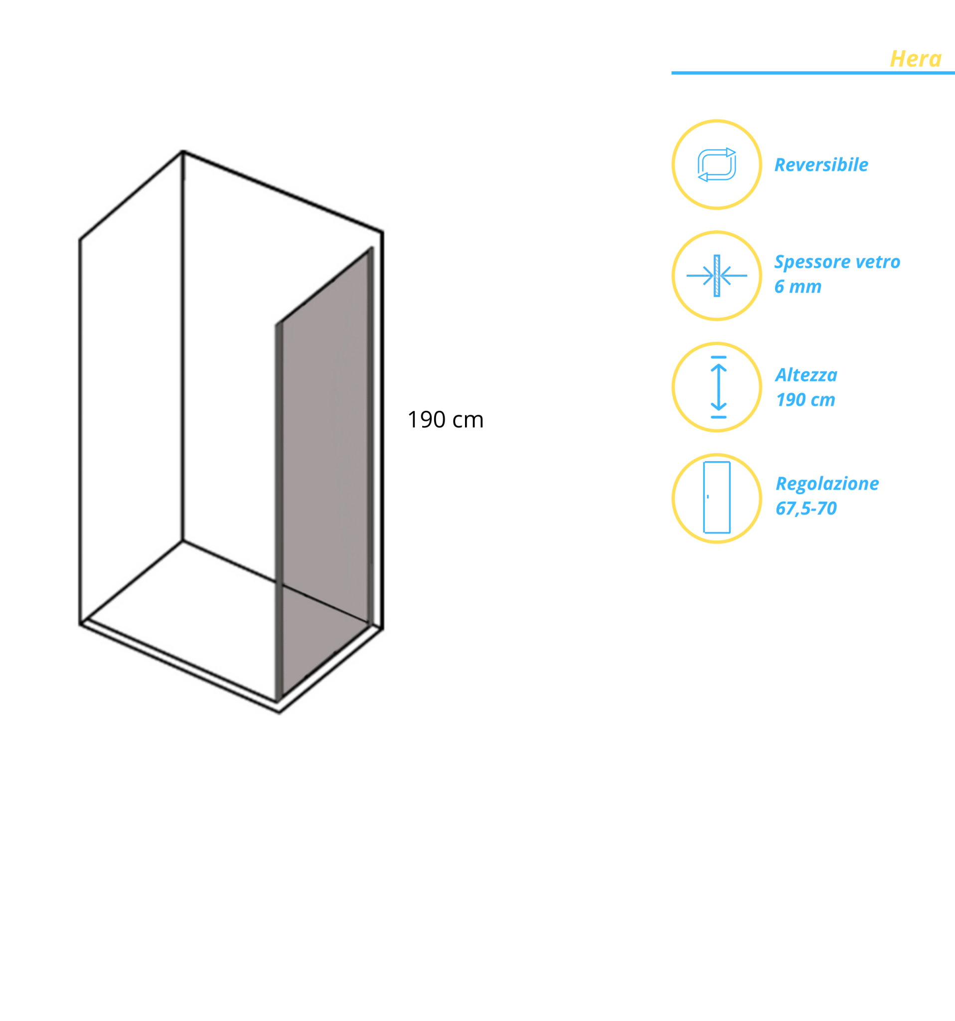 Parete Fissa Per Box Doccia Angolare 70 Cm Vanita Docce "Hera" Cromo Lucido/Vetro Crepè - Dabicasa