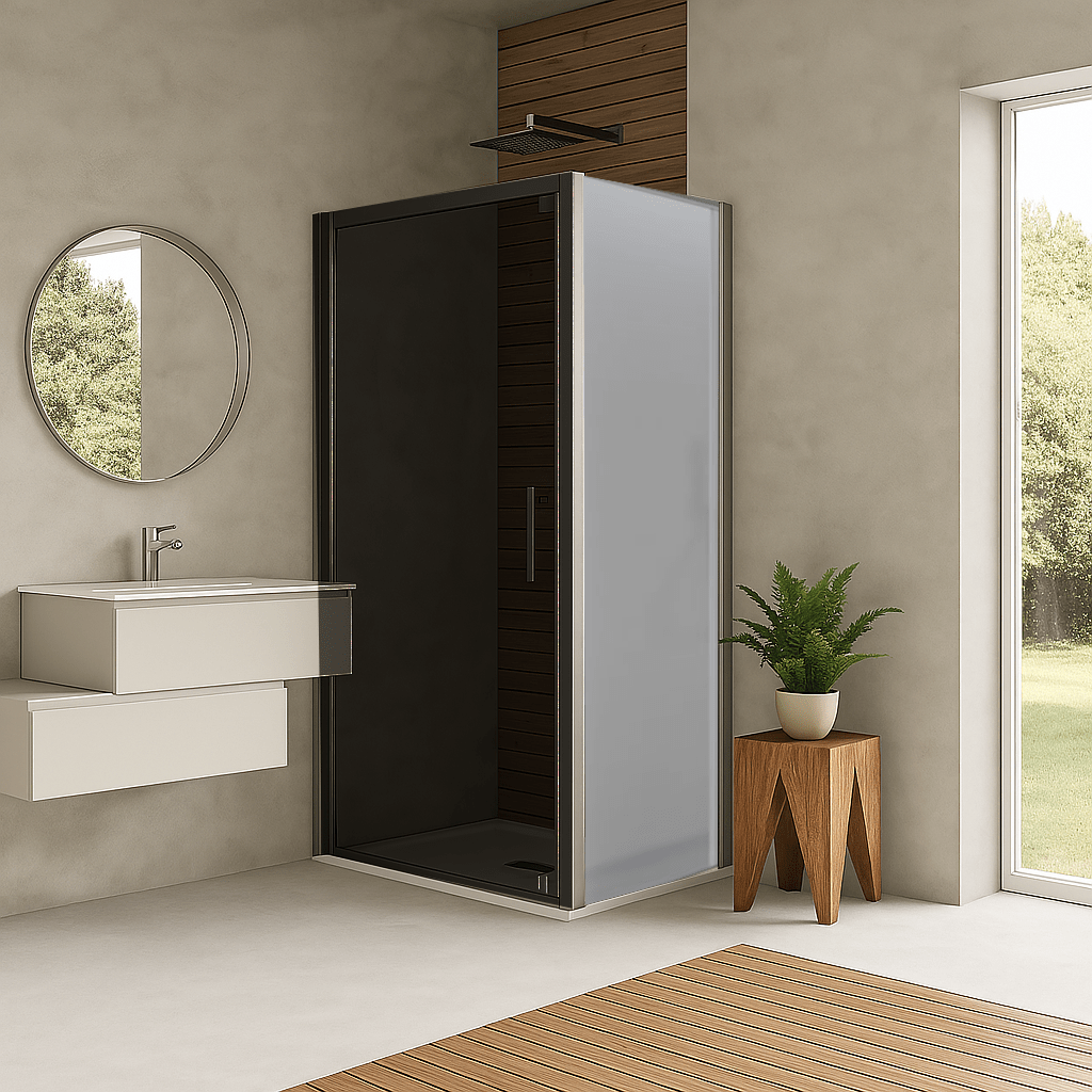 Parete Fissa Per Box Doccia Angolare 80 Cm Vanita Docce "Hera" Cromo Lucido/Vetro Crepè - Dabicasa