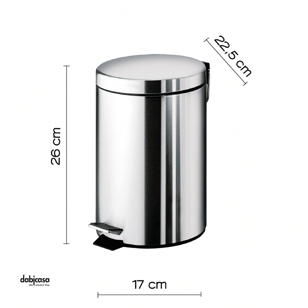 Pattumiera "Argenta" C/Pedale e Contenitore Estraibile In Acciaio Inox Finitura Cromo Lucido 3 Lt - Dabicasa