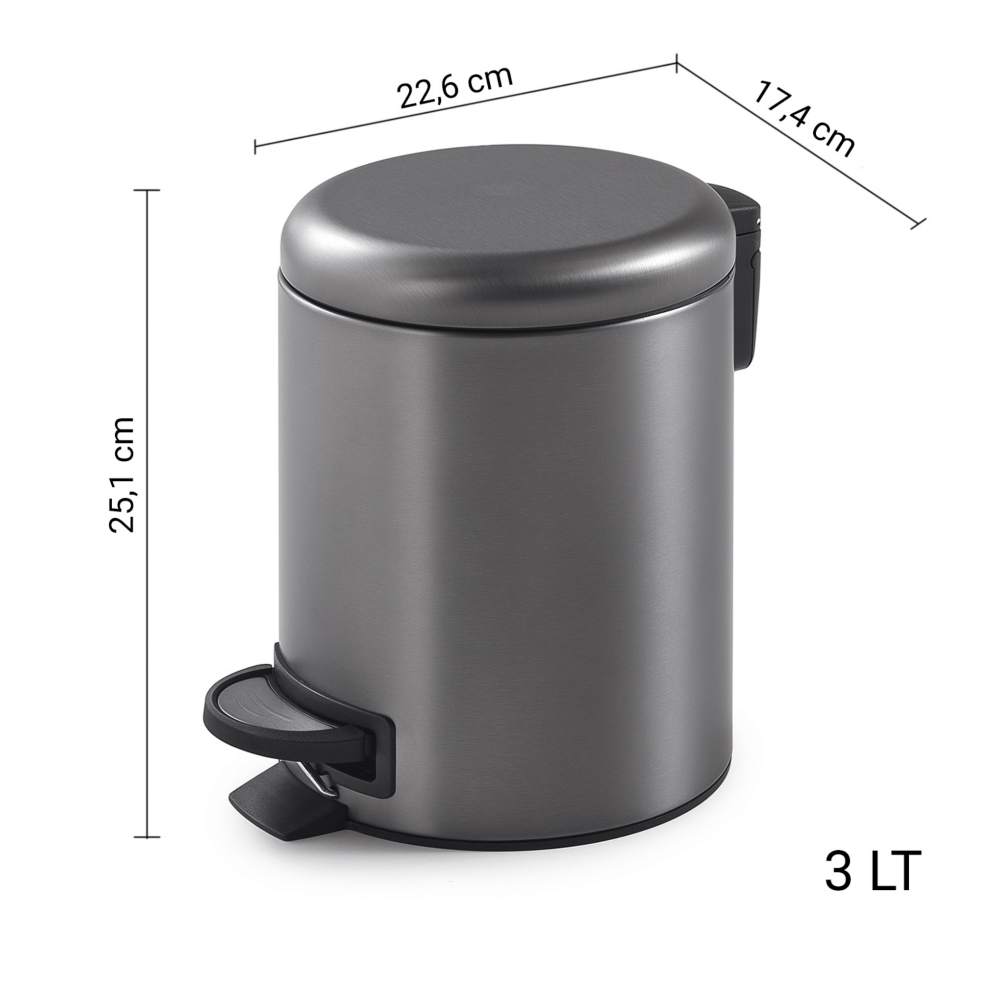 Pattumiera Bagno Con Pedale 3 Lt Gedy "Potty" Gun Metal - Dabicasa
