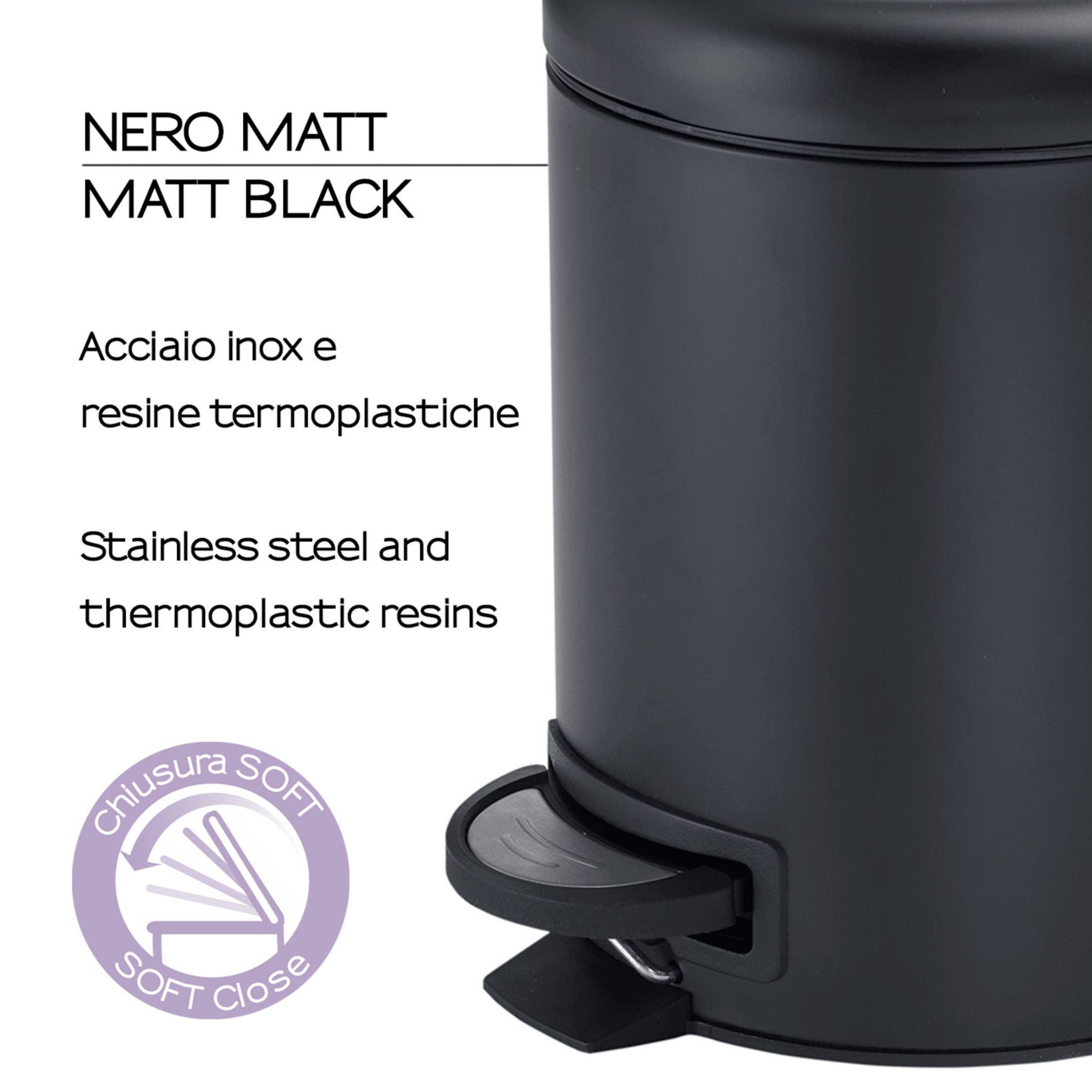 Pattumiera Bagno Con Pedale 3 Lt Gedy "Potty" Nero Opaco - Dabicasa