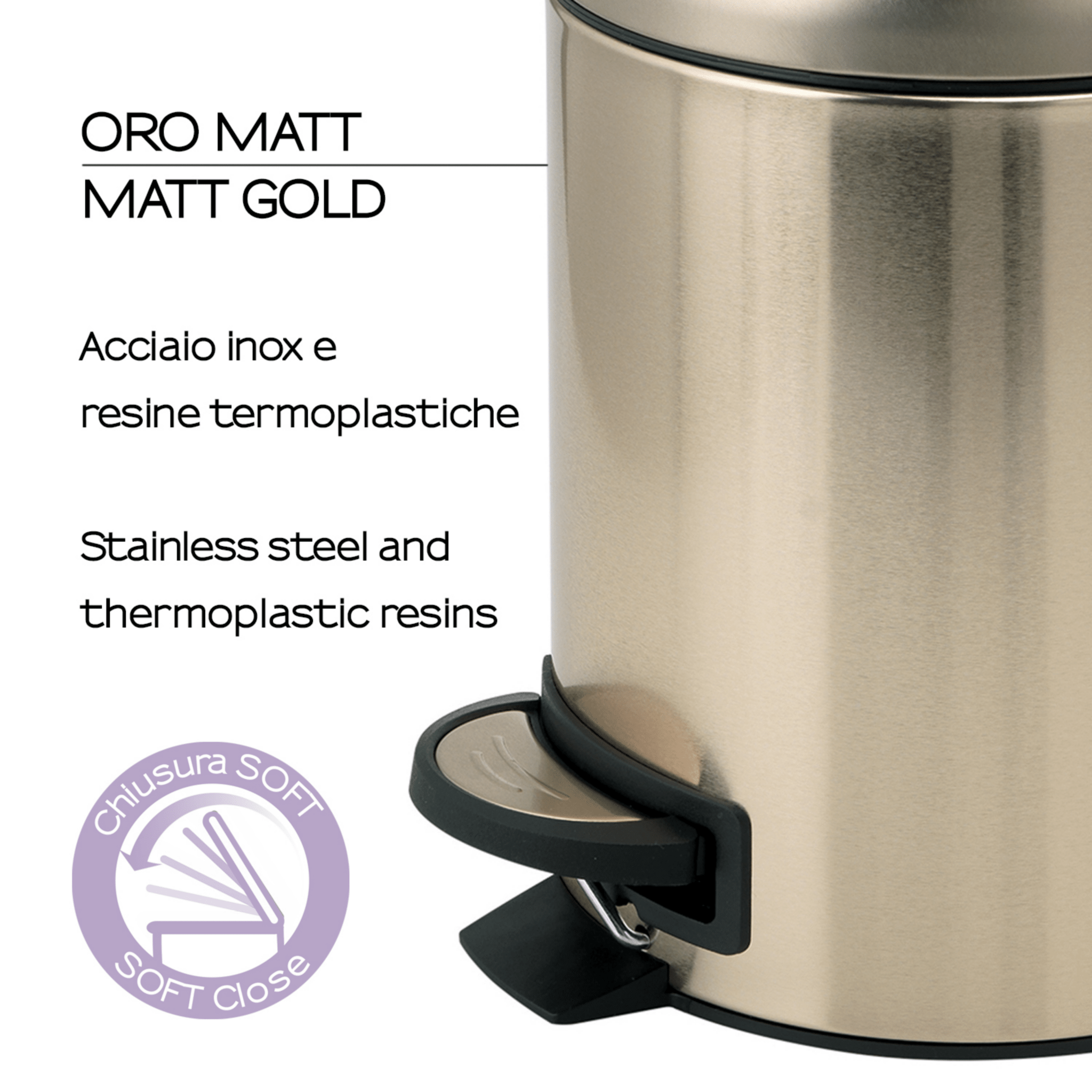 Pattumiera Bagno Con Pedale 3 Lt Gedy "Potty" Oro Opaco - Dabicasa