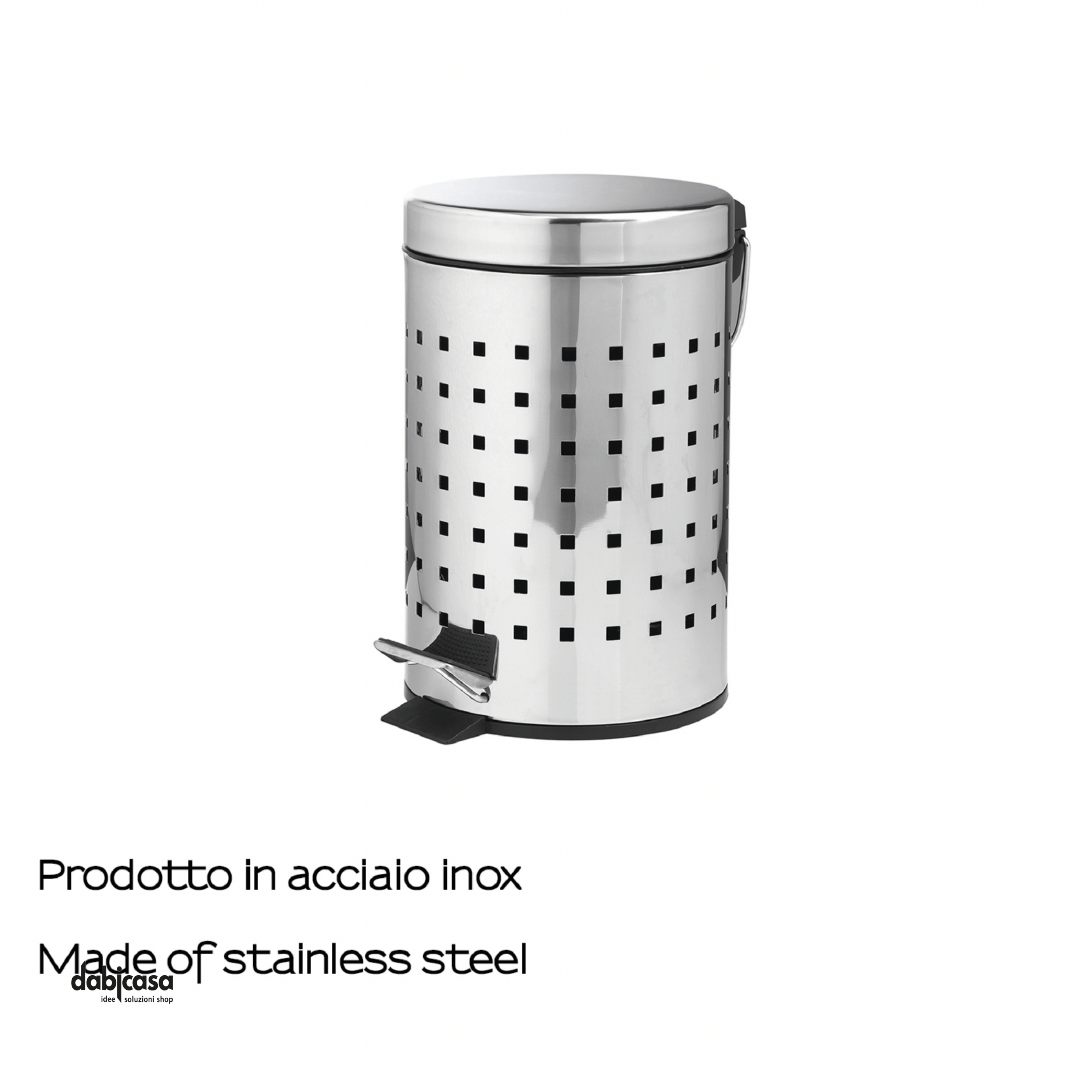 Pattumiera "Grid" C/Pedale e Contenitore Estraibile Da L 17 Cm In Acciaio Inox Finitura Cromo Lucido 3 Lt - Dabicasa