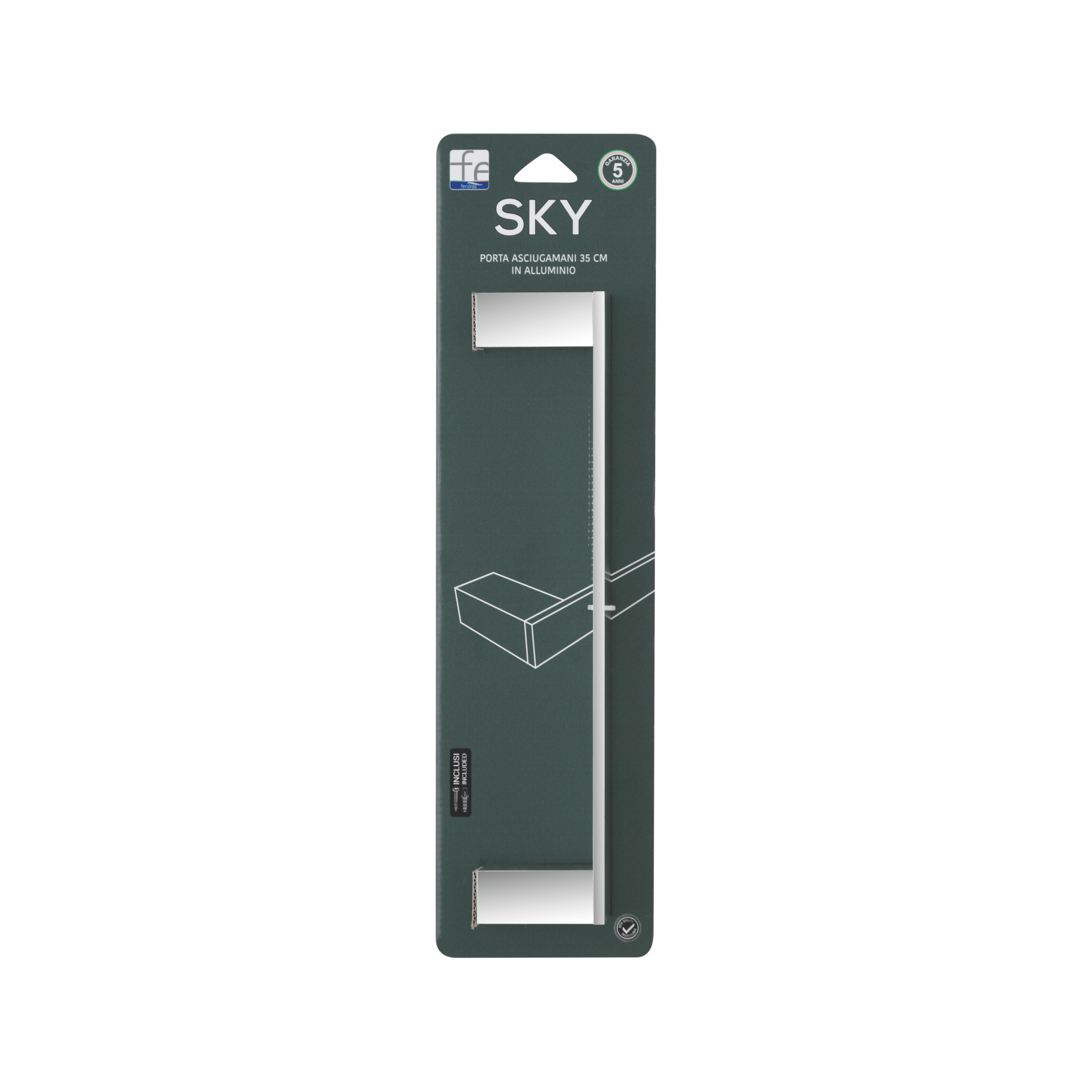 Porta Asciugamani a Parete 35 Cm Feridras "Sky" Argento - Dabicasa