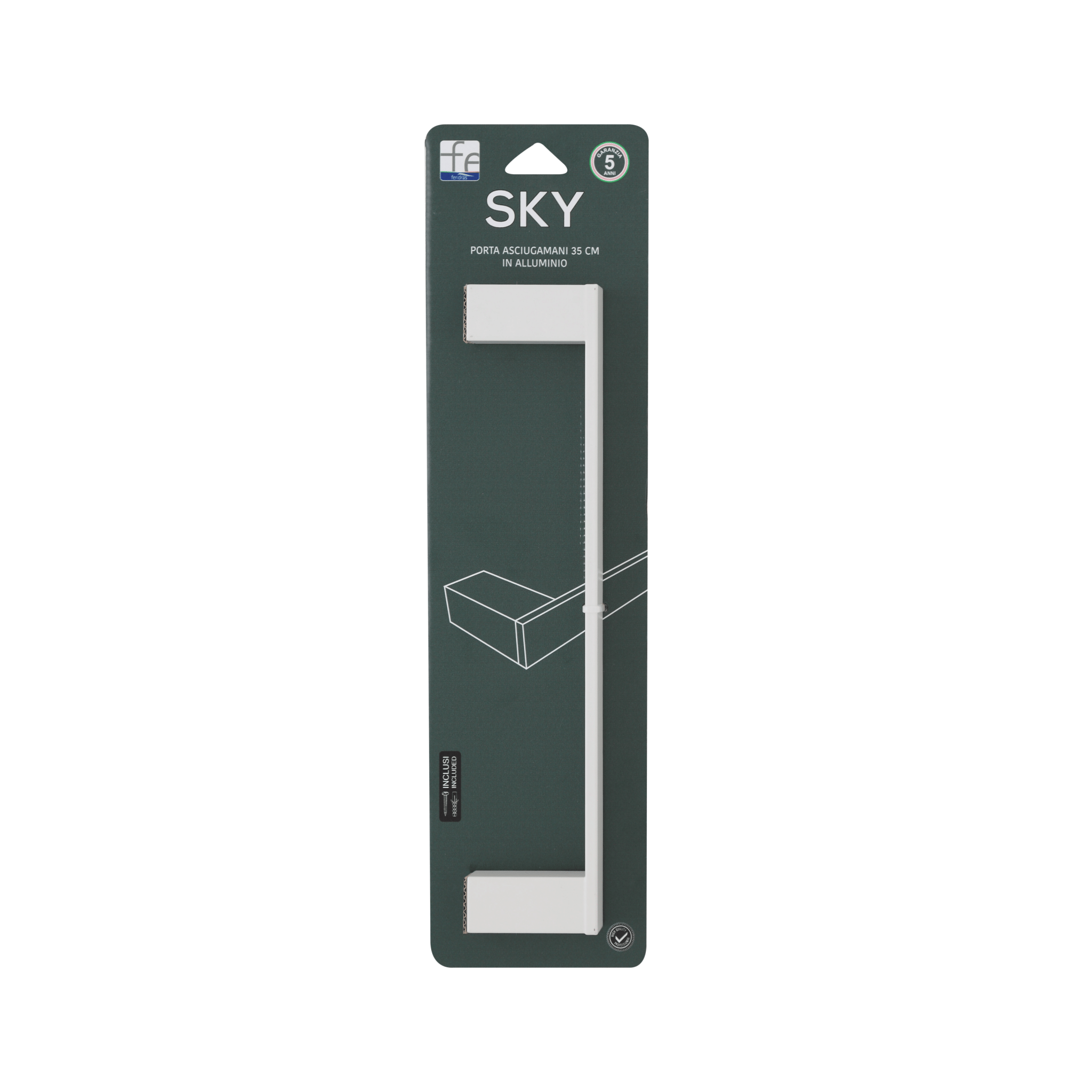 Porta Asciugamani a Parete 35 Cm Feridras "Sky" Bianco Opaco - Dabicasa