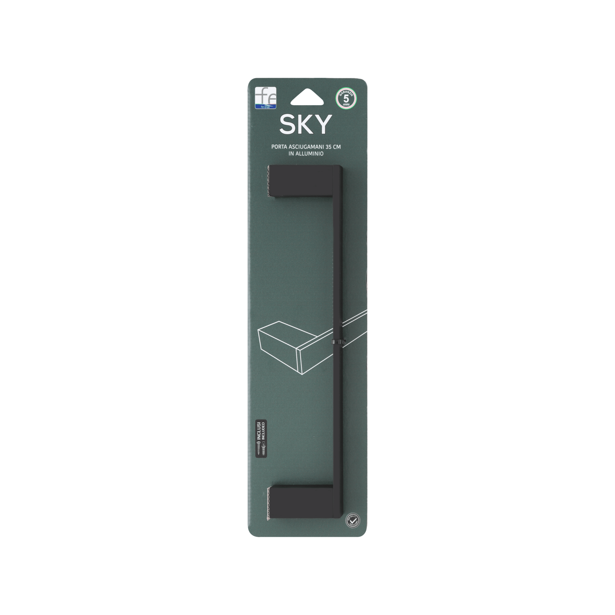 Porta Asciugamani a Parete 35 Cm Feridras "Sky" Nero Opaco - Dabicasa