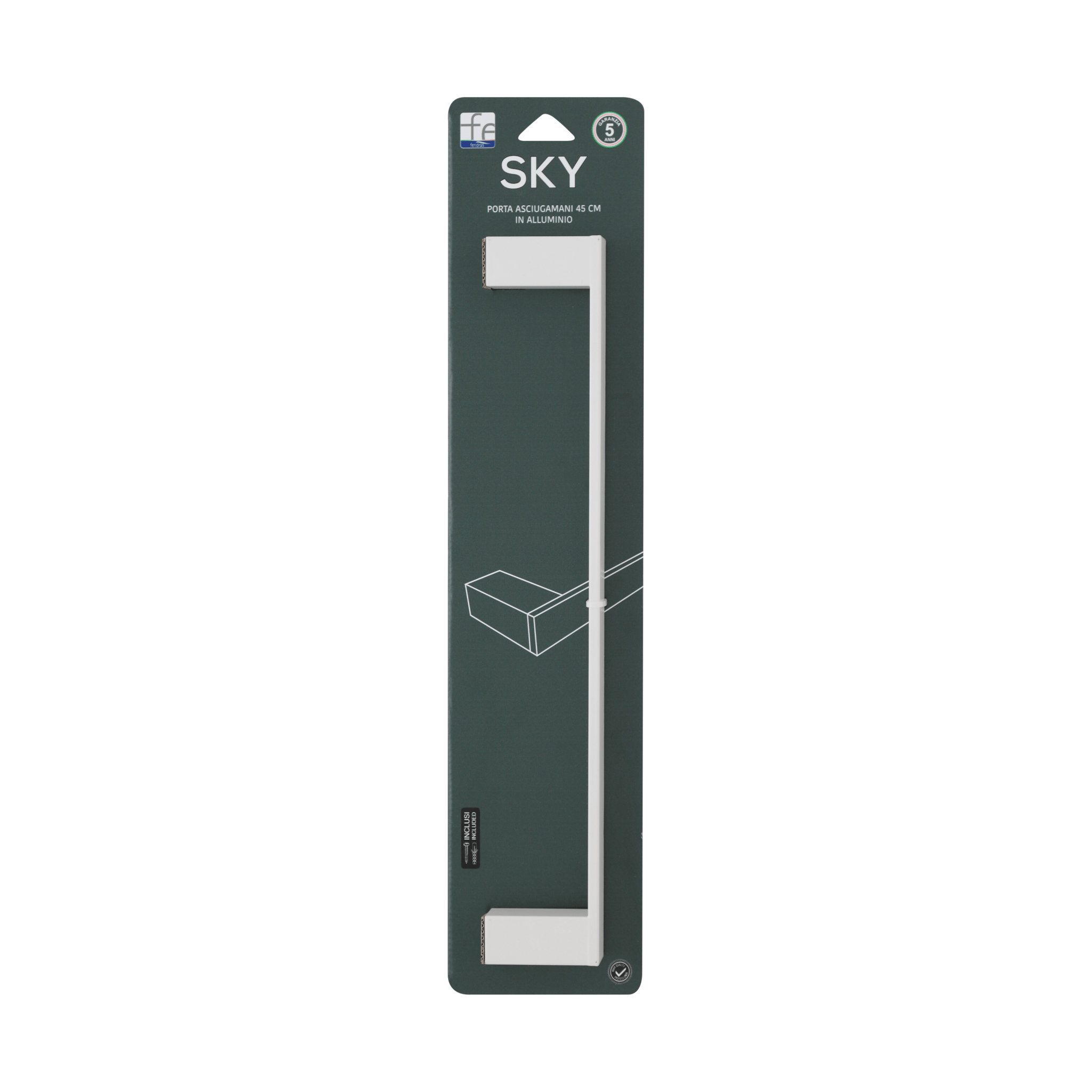 Porta Asciugamani a Parete 45 Cm Feridras "Sky" Bianco Opaco - Dabicasa