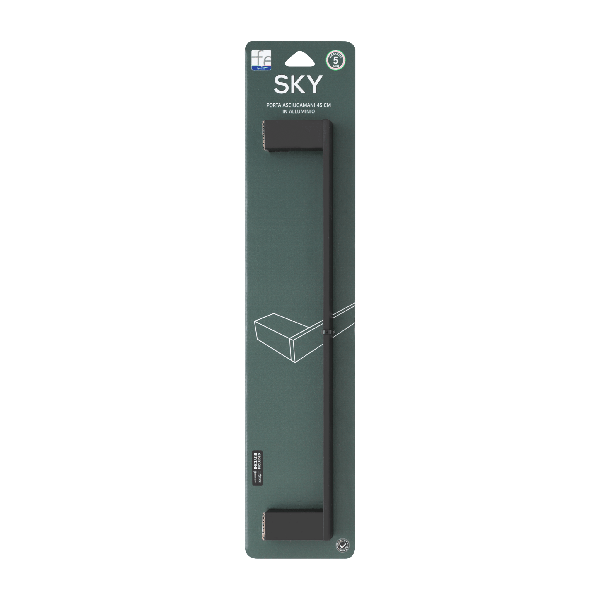 Porta Asciugamani a Parete 45 Cm Feridras "Sky" Nero Opaco - Dabicasa