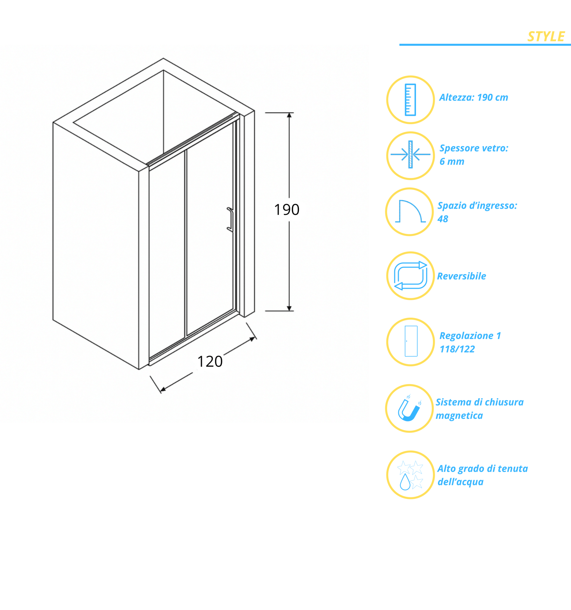 Porta Scorrevole Per Nicchia 120 Cm Giava "Style" Cromo Lucido/Vetro Trasparente - Dabicasa