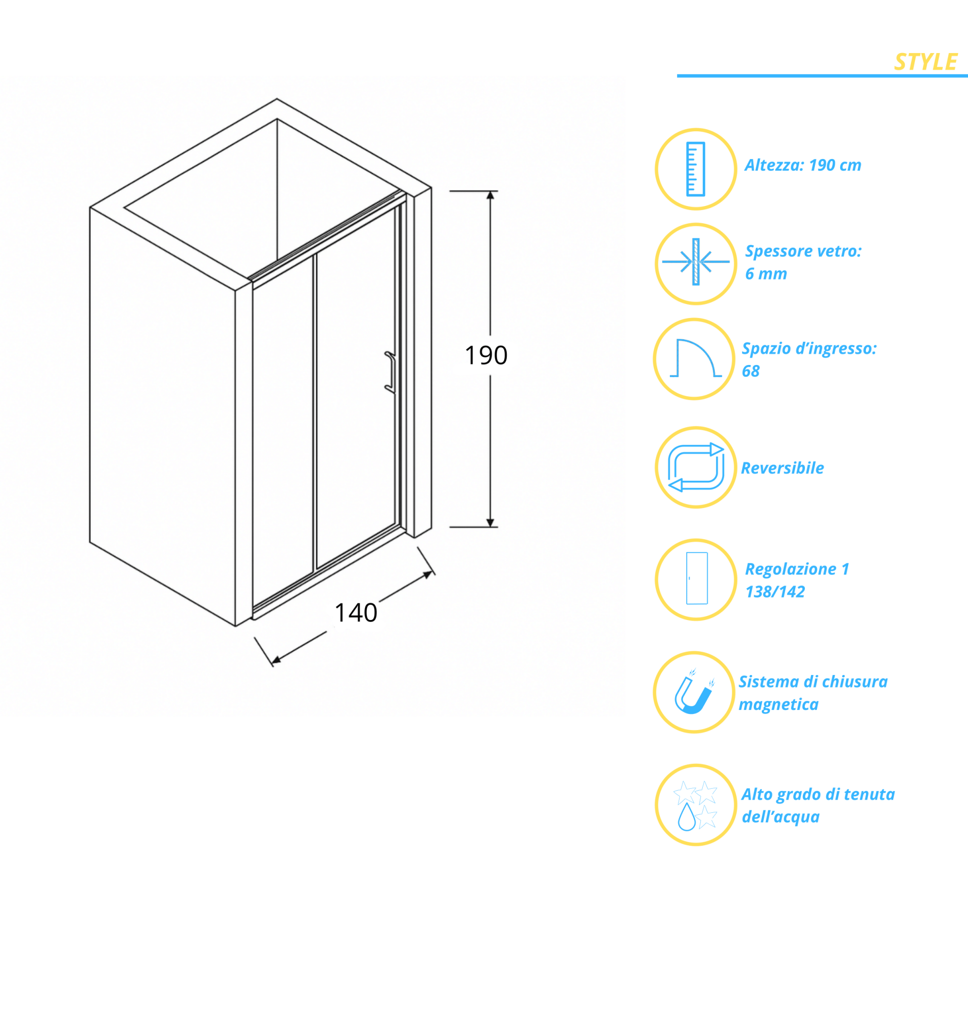 Porta Scorrevole Per Nicchia 140 Cm Giava "Style" Cromo Lucido/Vetro Trasparente - Dabicasa