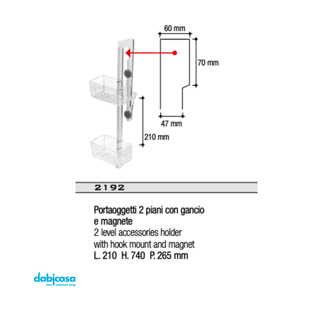 Portaoggetti Tlbath Serie "For Box" 2 Piani Con Gancio e Magnete Mono Chrome L.210 - Dabicasa