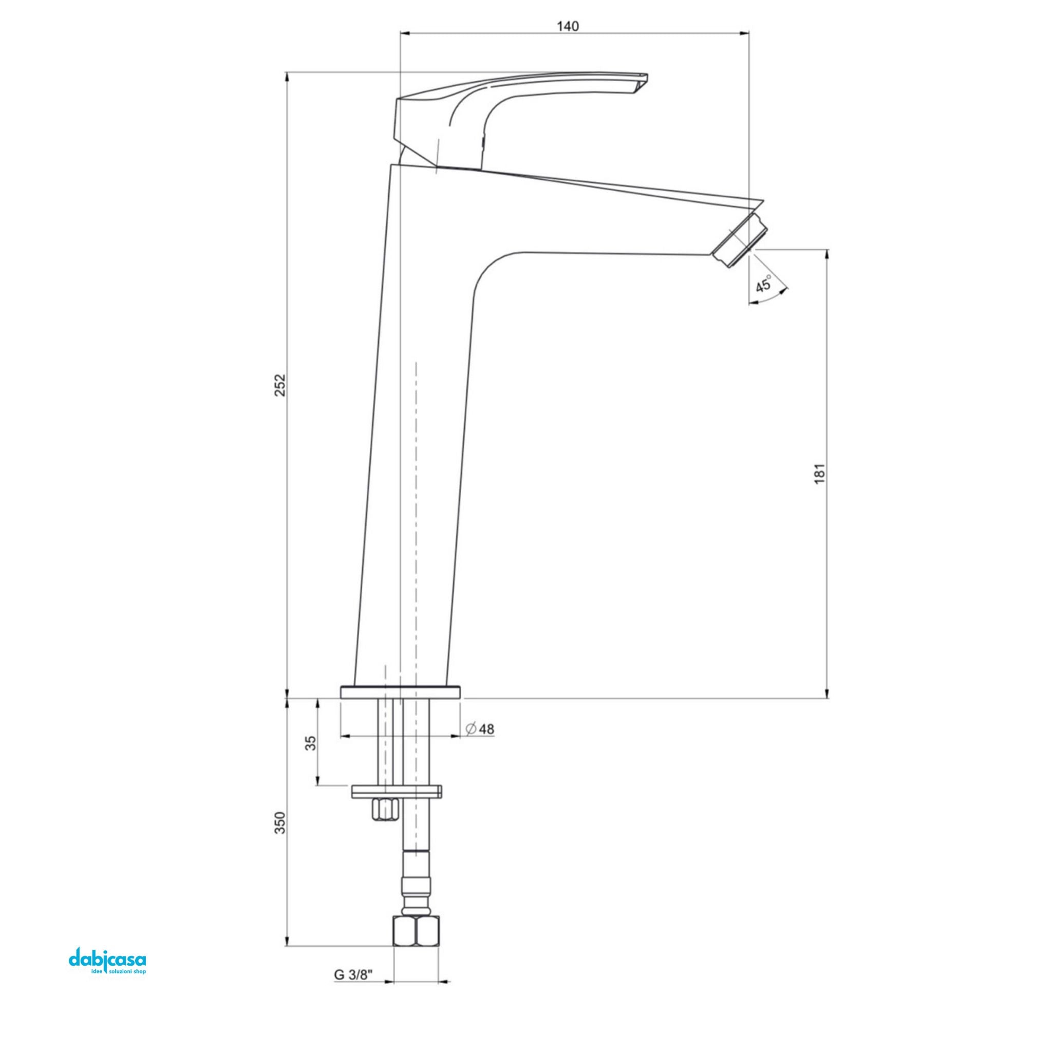 Rubinetteria Jacuzzi "Lucente" Miscelatore Lavabo Alto Senza Scarico Automatico - Dabicasa