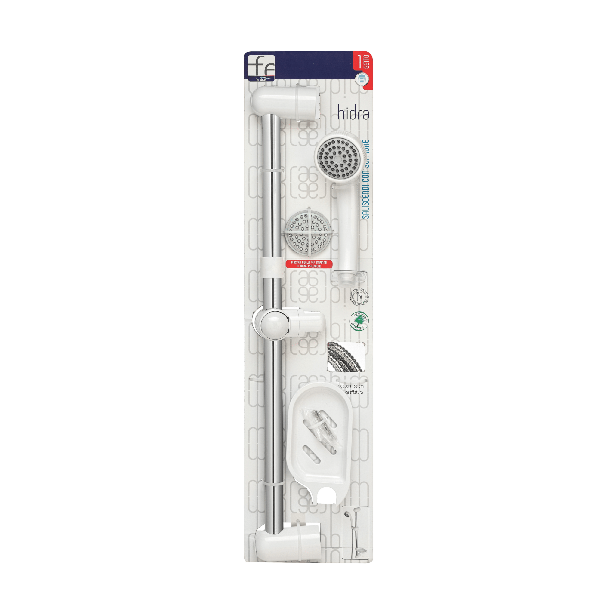 Saliscendi Doccia Tondo 63 Cm Con Mensola Feridras "Hidra" Bianco/Cromo Lucido - Dabicasa