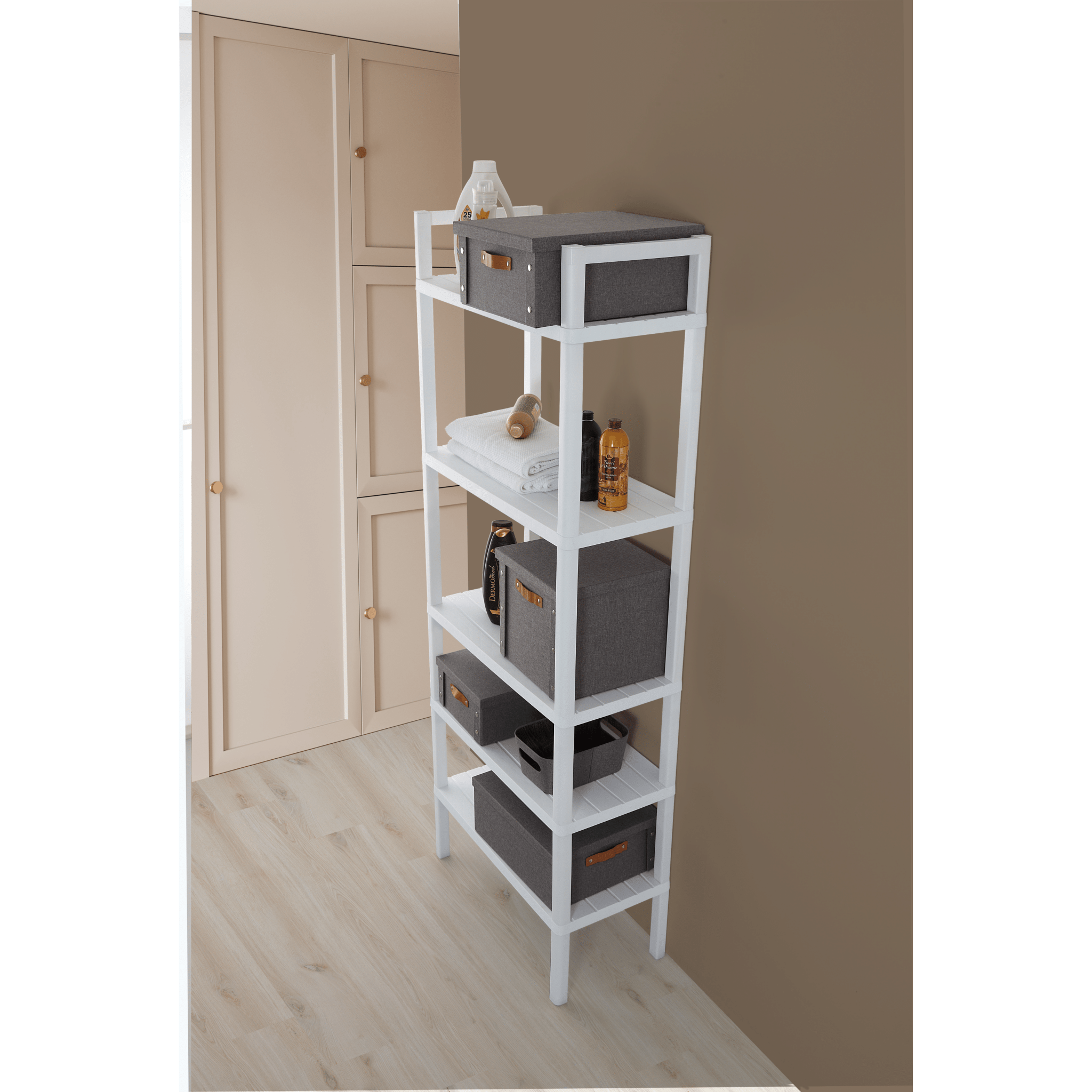 Scaffale Da Bagno Salvaspazio 184 Cm Cinque Ripiani Feridras "Woody" Bianco - Dabicasa