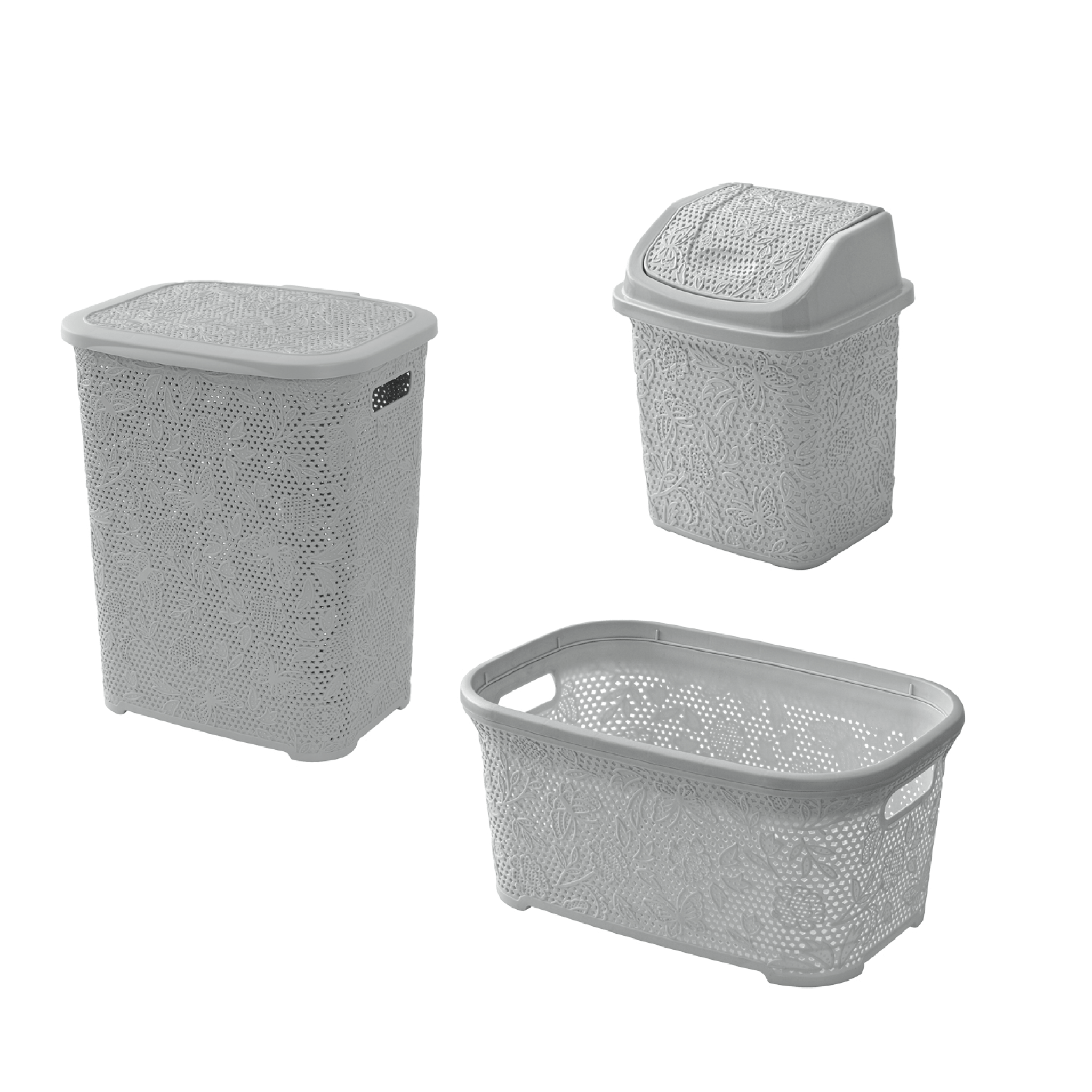Set Accessori Da Bagno 3 Pezzi Feridras "Flower" Grigio - Dabicasa