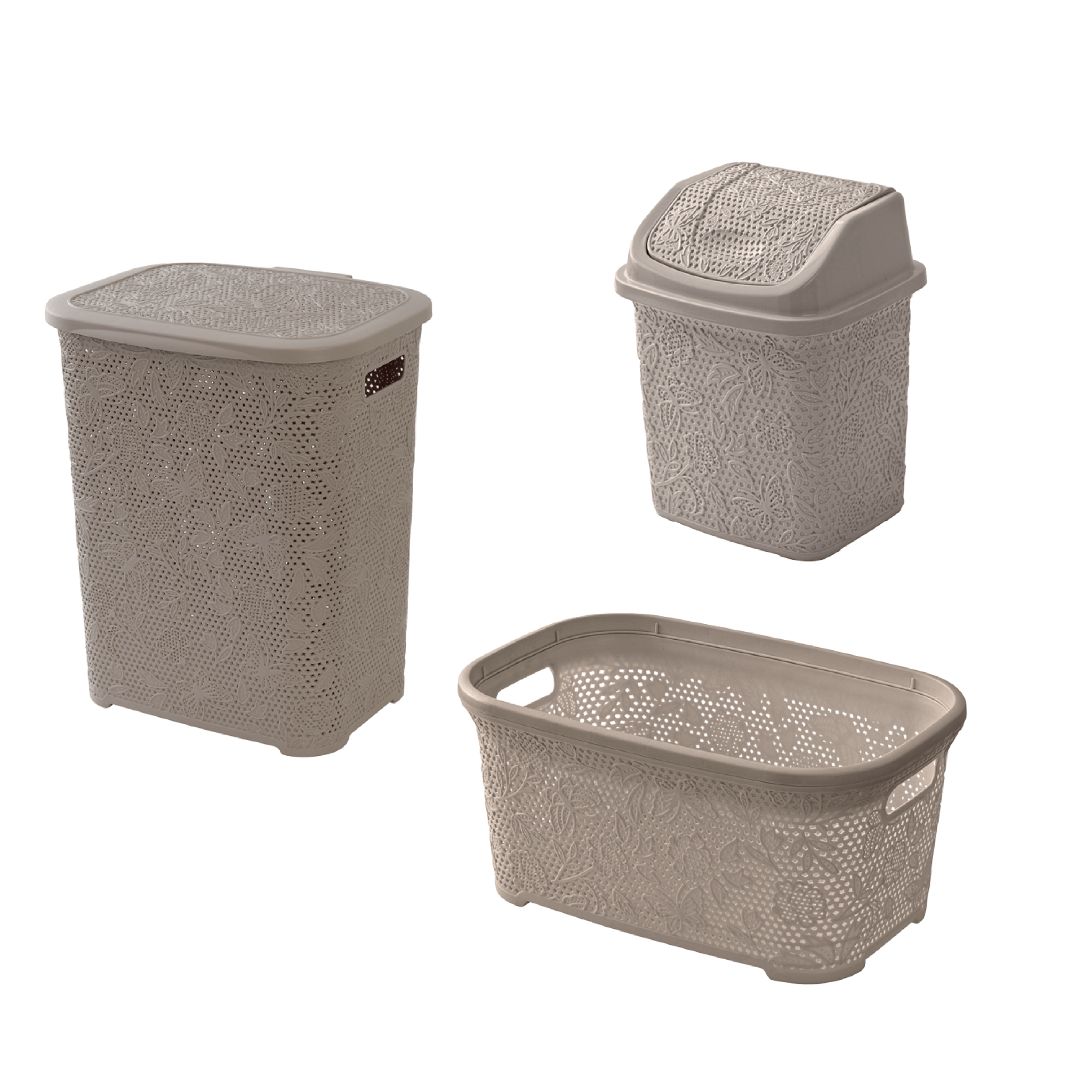 Set Accessori Da Bagno 3 Pezzi Feridras "Flower" Tortora - Dabicasa