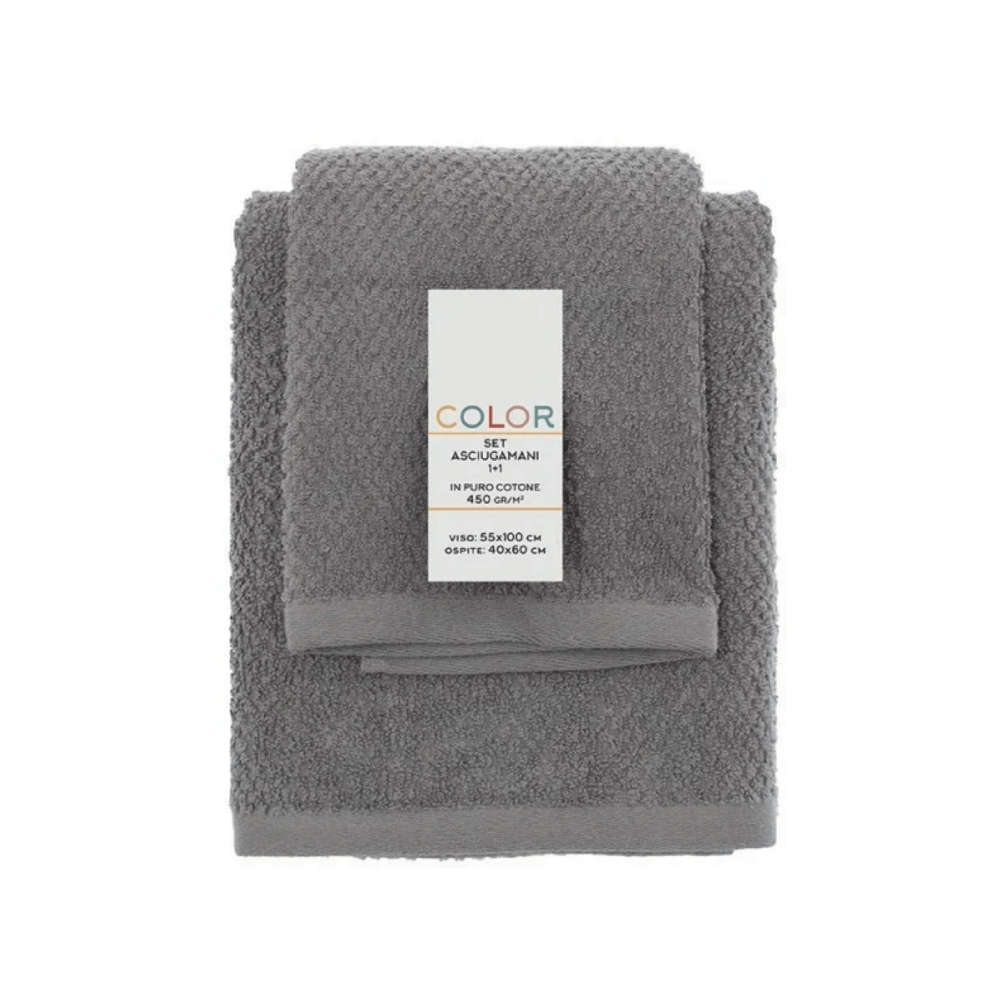 Set Asciugamani Viso/Ospite Per Bagno Feridras "Color" Grigio - Dabicasa