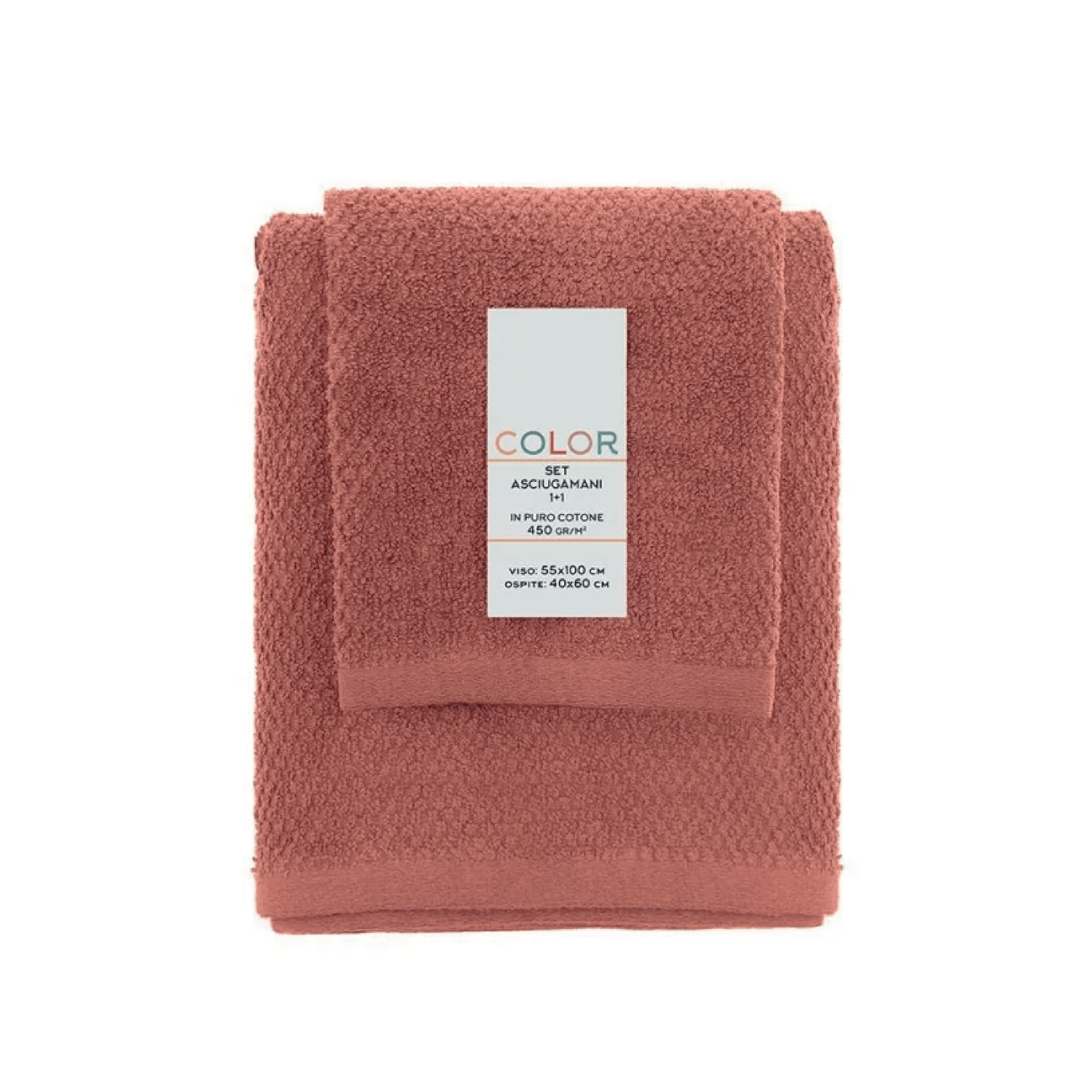 Set Asciugamani Viso/Ospite Per Bagno Feridras "Color" Rosso Mattone - Dabicasa