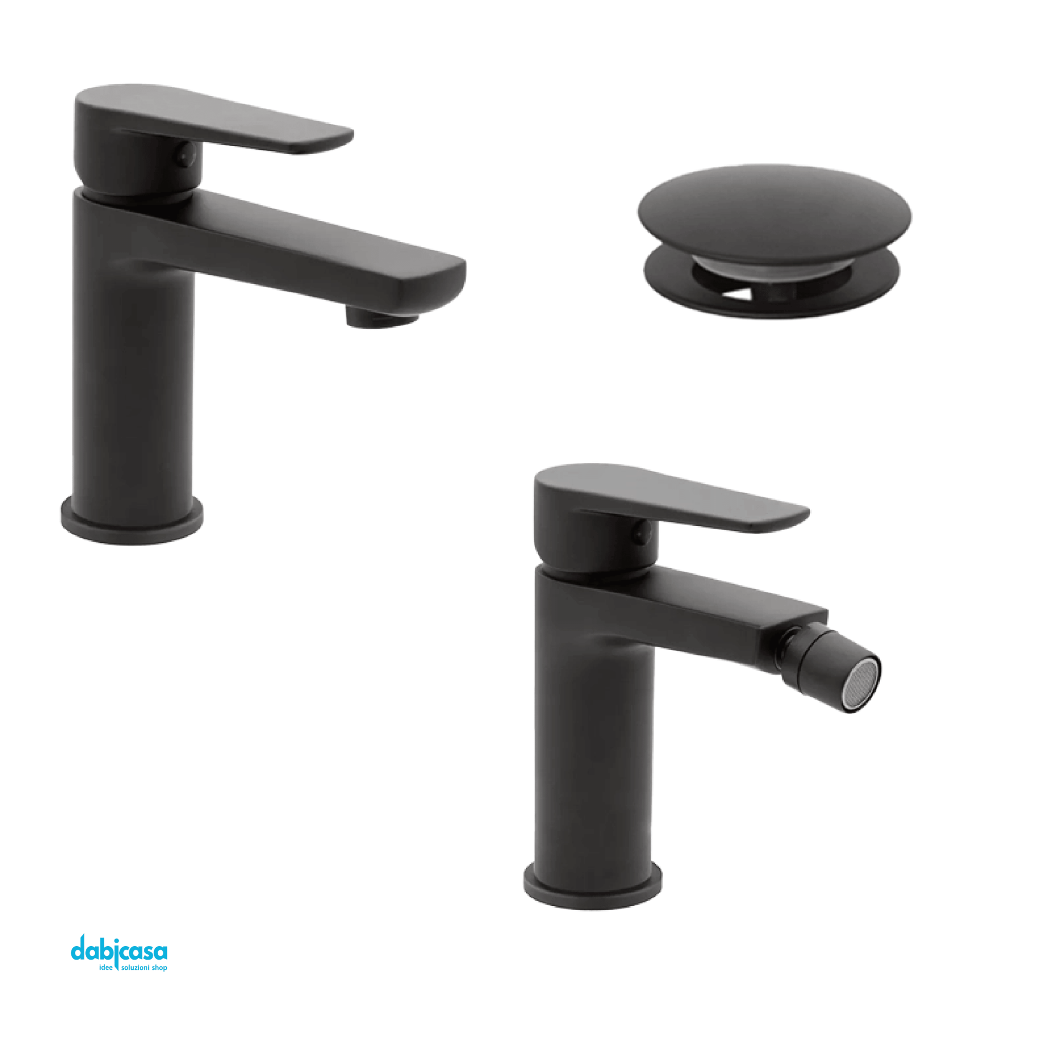 Set Bagno "Flat" Miscelatore Lavabo+Bidet+ Piletta Click Clack Finitura Nero Opaco - Dabicasa