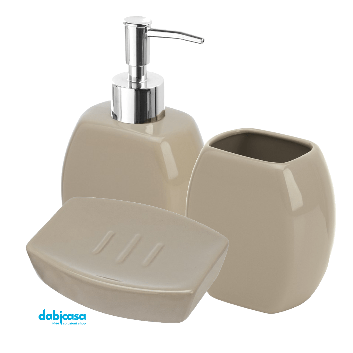 Set Bagno "Linea Parigi" 3 Pezzi in Ceramica Colore Tortora - Dabicasa