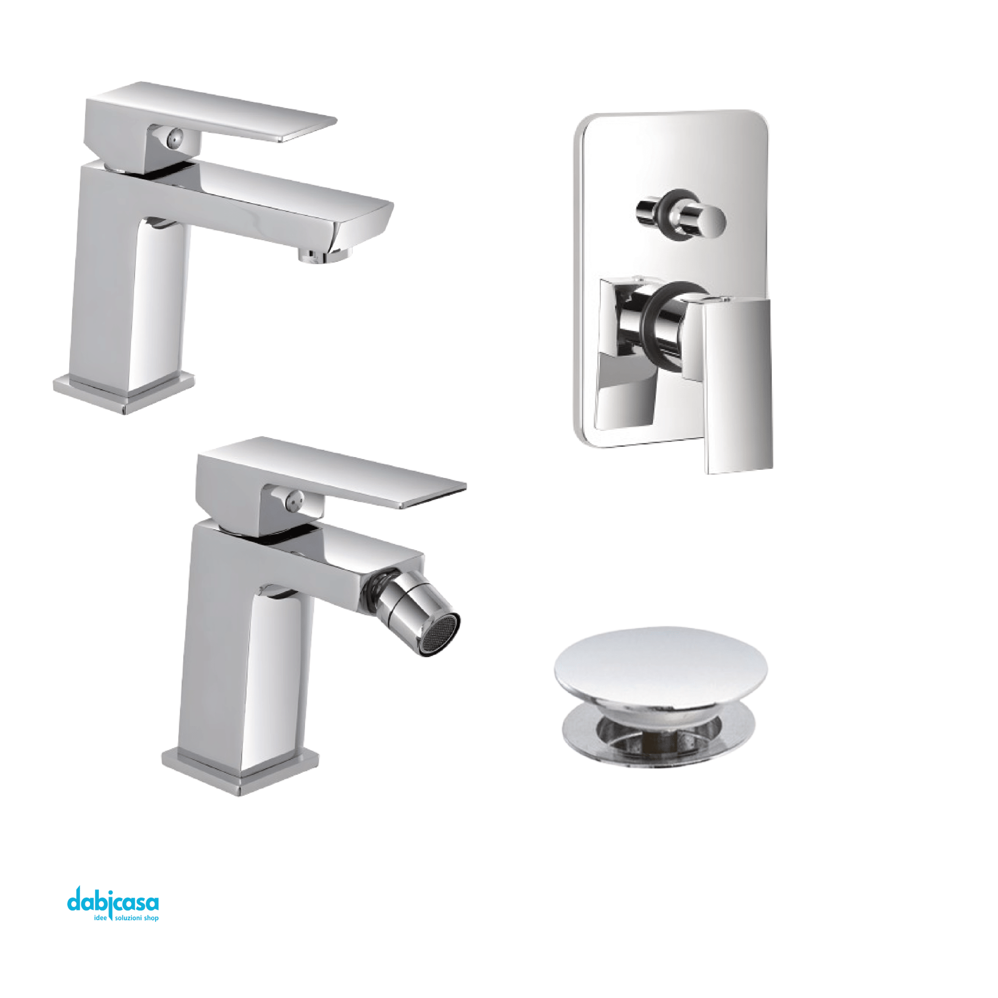 Set Bagno "Quatra" Cromo Lucido Lavabo+Bidet+Miscelatore Doccia C/Deviatore - Dabicasa