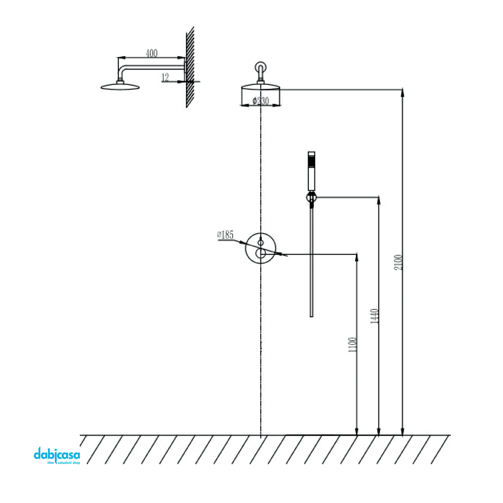 Set Doccia Completo "Joan Marmo Bianco" C/Miscelatore a 2 Uscite Finitura Cromo Lucido/Marmo Bianco - Dabicasa