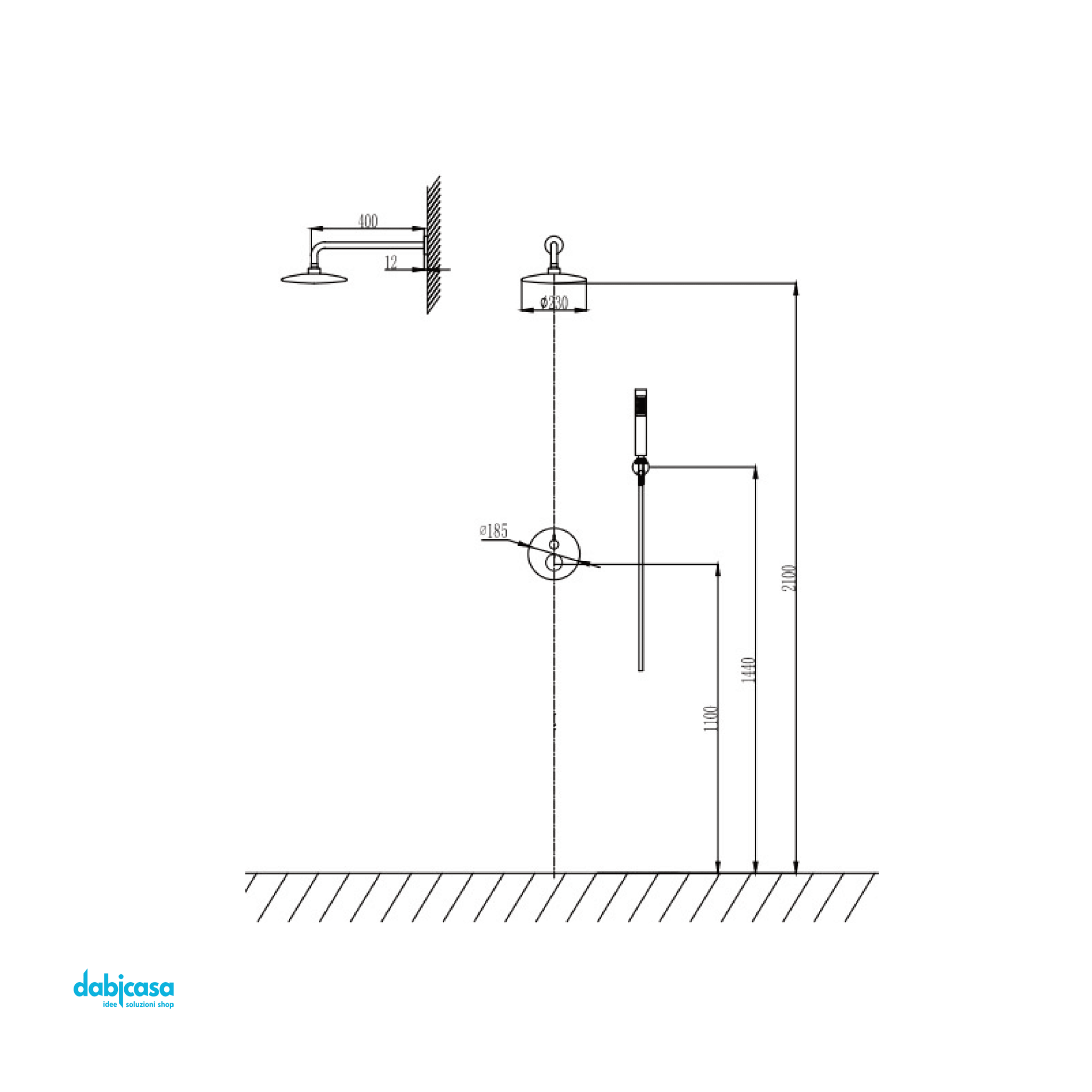 Set Doccia Completo "Joan Marmo Nero" In Acciaio Inox C/Miscelatore a 2 Uscite Finitura Cromo Lucido/Nero - Dabicasa