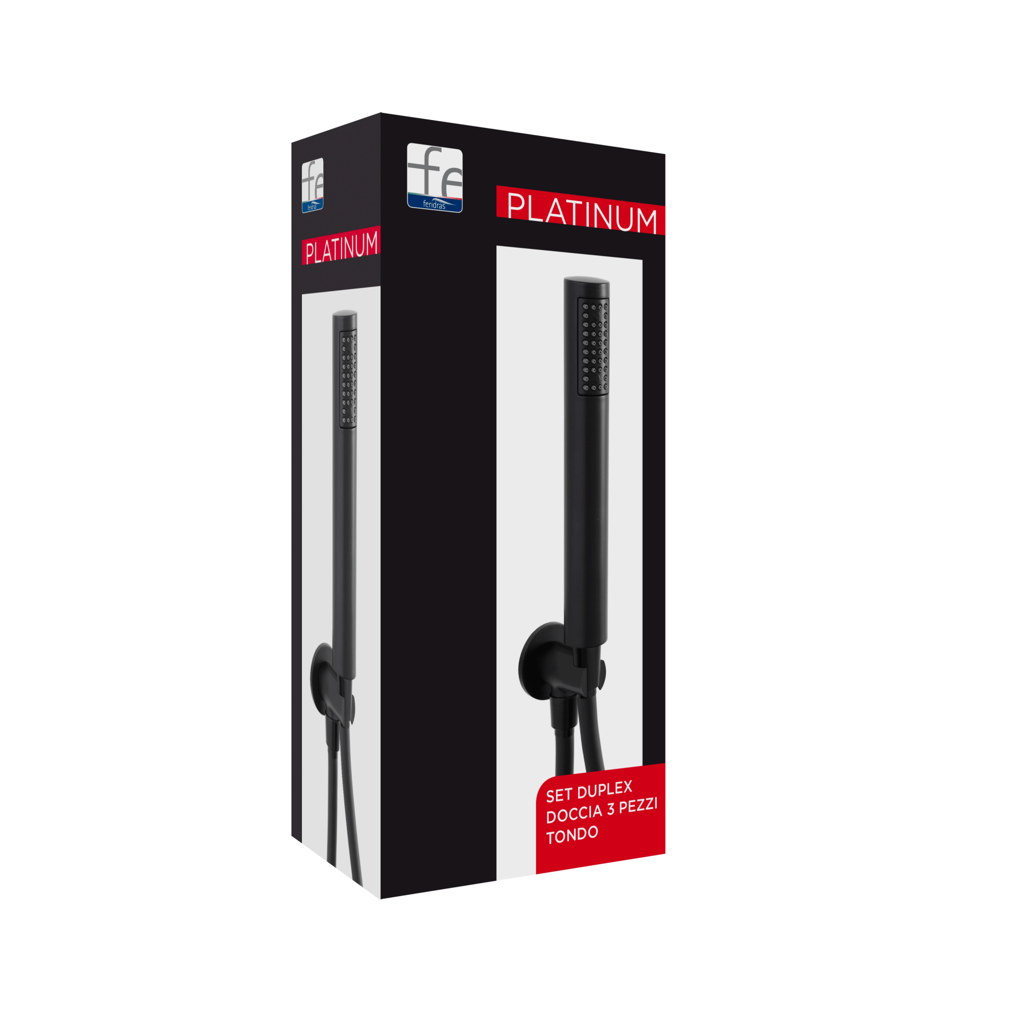 Set Doccia Tondo Con Presa Acqua Flessibile Feridras "Platinum" Nero Opaco - Dabicasa