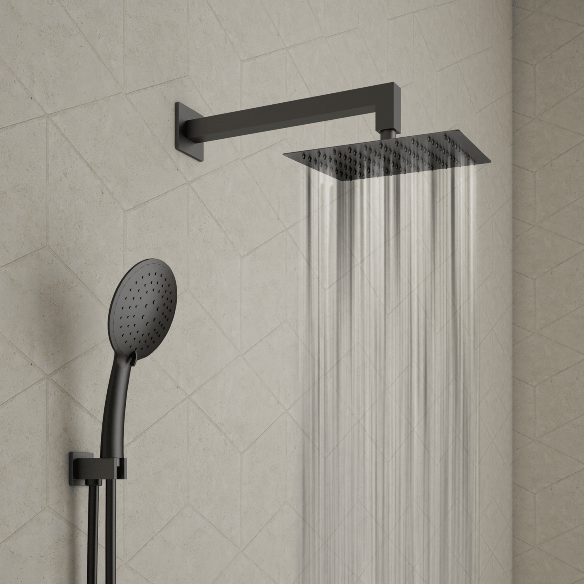 Set Incasso Doccia Tondo Con Soffione 25x25 Cm Braccio Doccia 32,5 Cm e Kit Doccetta Gedy "High Pro 13" Nero Opaco - Dabicasa