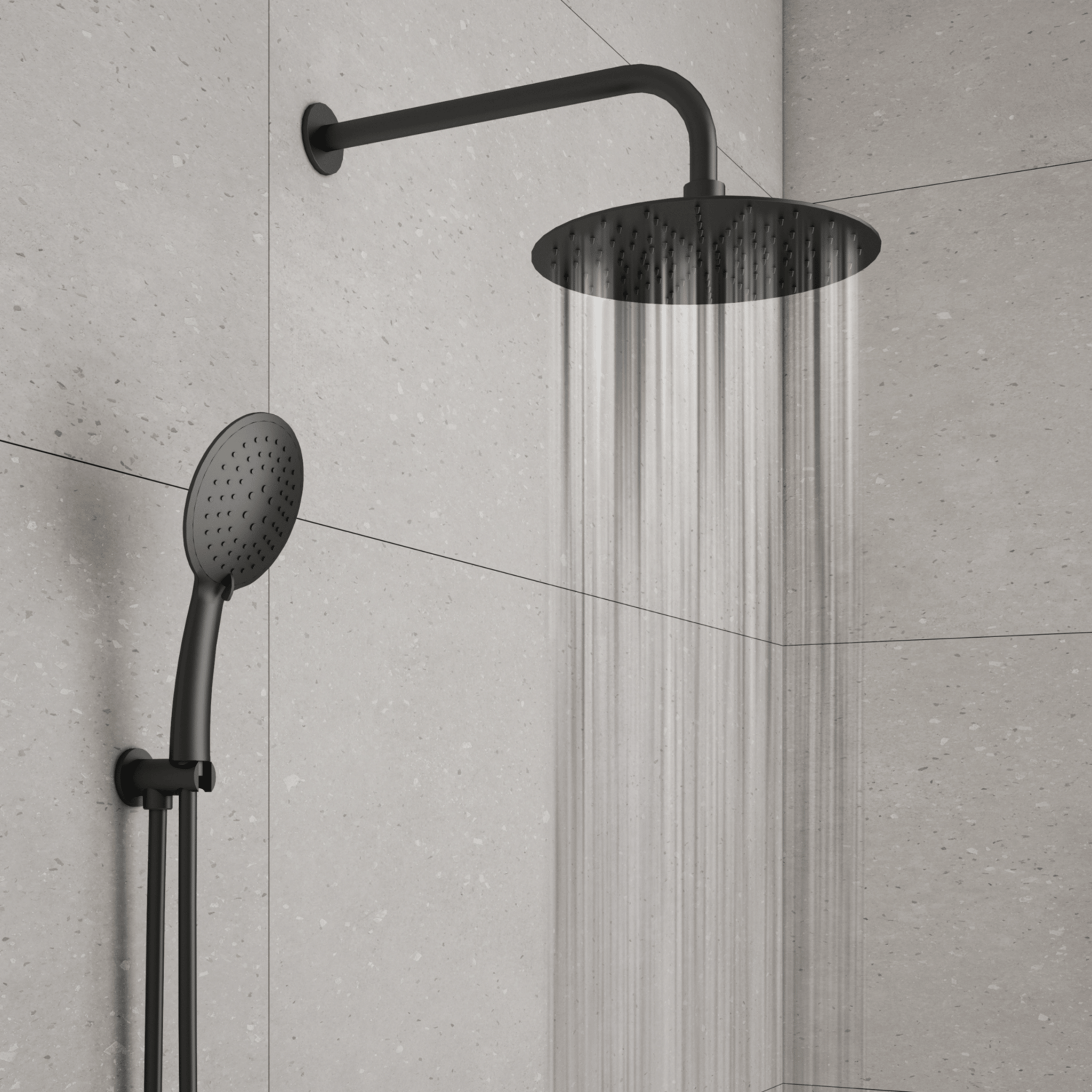 Set Incasso Doccia Tondo Con Soffione Diam.20 Cm Braccio Doccia 35 Cm e Kit Doccetta Gedy "High Pro 10" Nero Opaco - Dabicasa