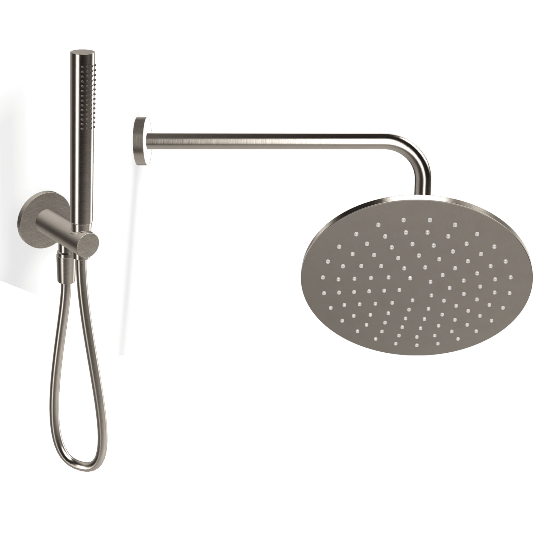 Set Incasso Doccia Tondo Con Soffione Diam.25 Cm Braccio Doccia 35 Cm e Kit Doccetta Fima Frattini "Wellness" Nickel Spazzolato - Dabicasa