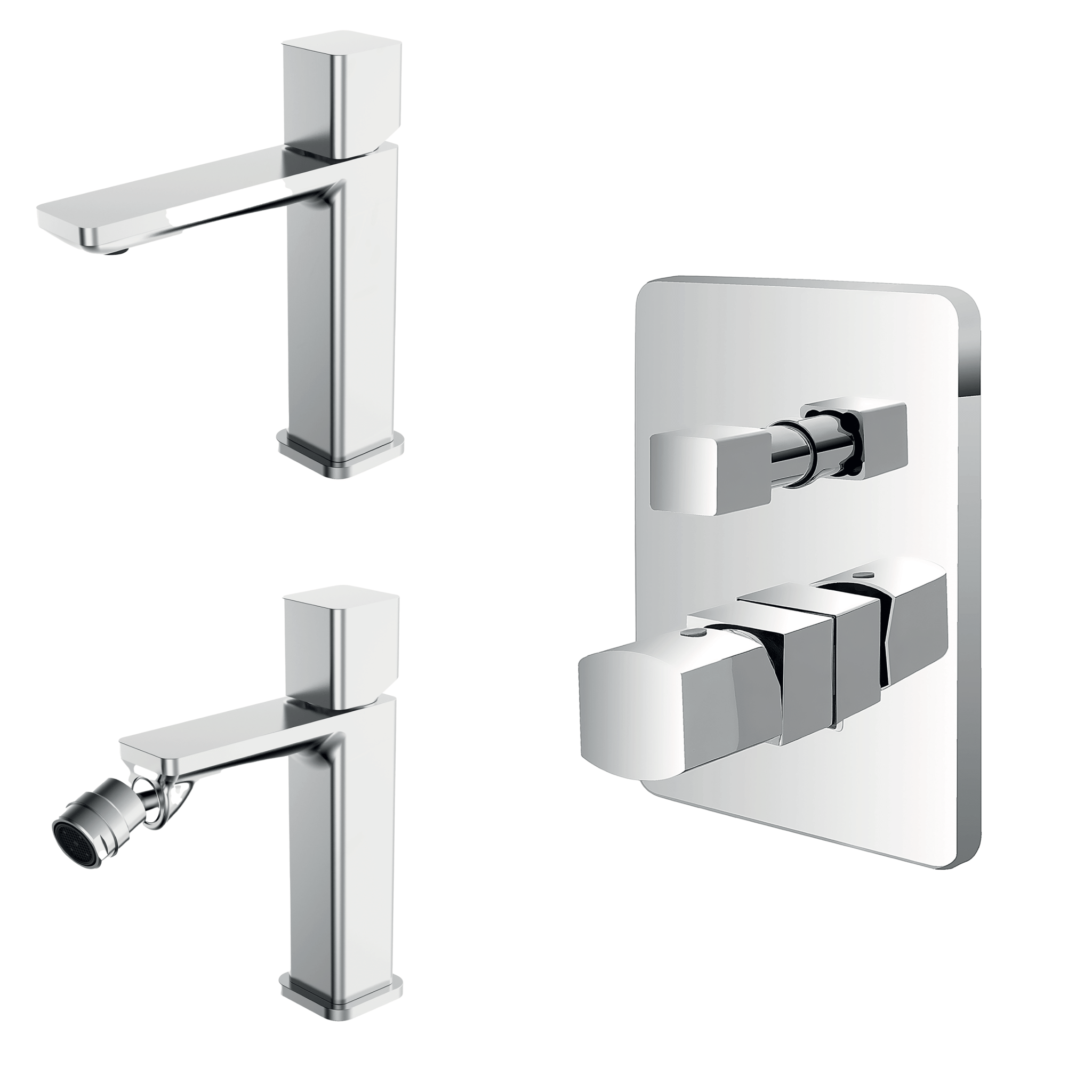 Set Miscelatori Lavabo e Bidet Con Incasso Doccia Deviatore a 2 Vie Feridras "Lotus" Cromo Lucido - Dabicasa