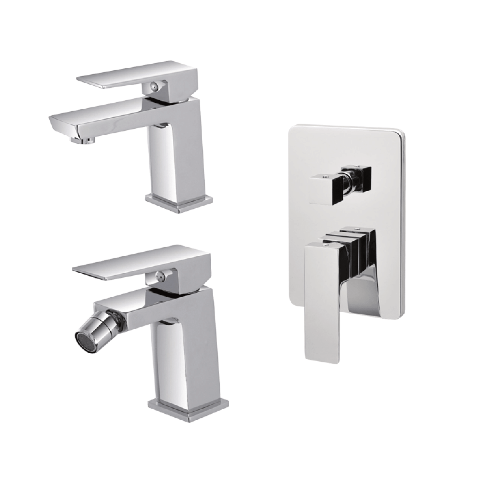 Set Miscelatori Lavabo e Bidet Con Incasso Doccia Deviatore a 2 Vie Feridras "Quatra" Cromo Lucido - Dabicasa