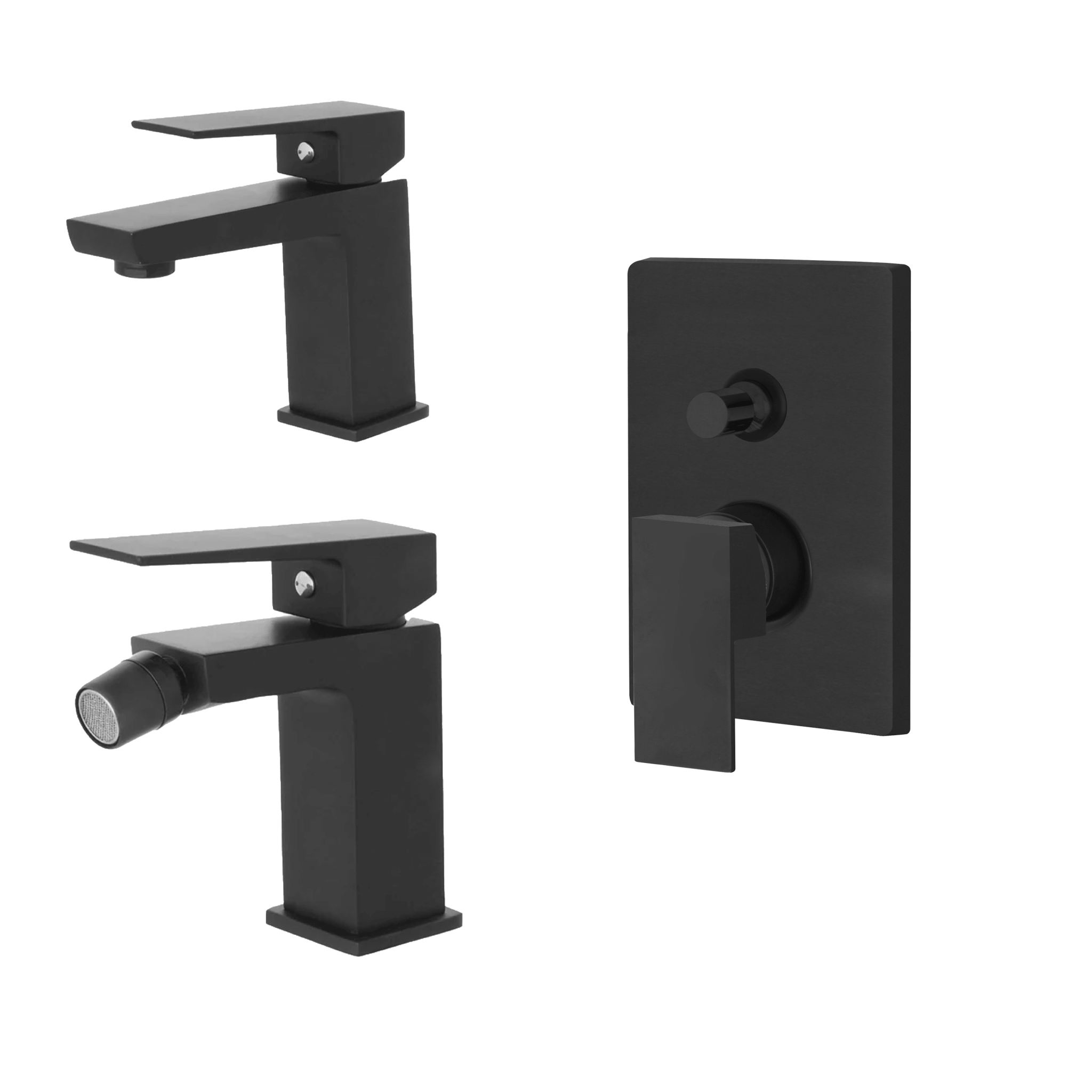 Set Miscelatori Lavabo e Bidet Con Incasso Doccia Deviatore a 2 Vie Feridras "Quatra" Nero Opaco - Dabicasa