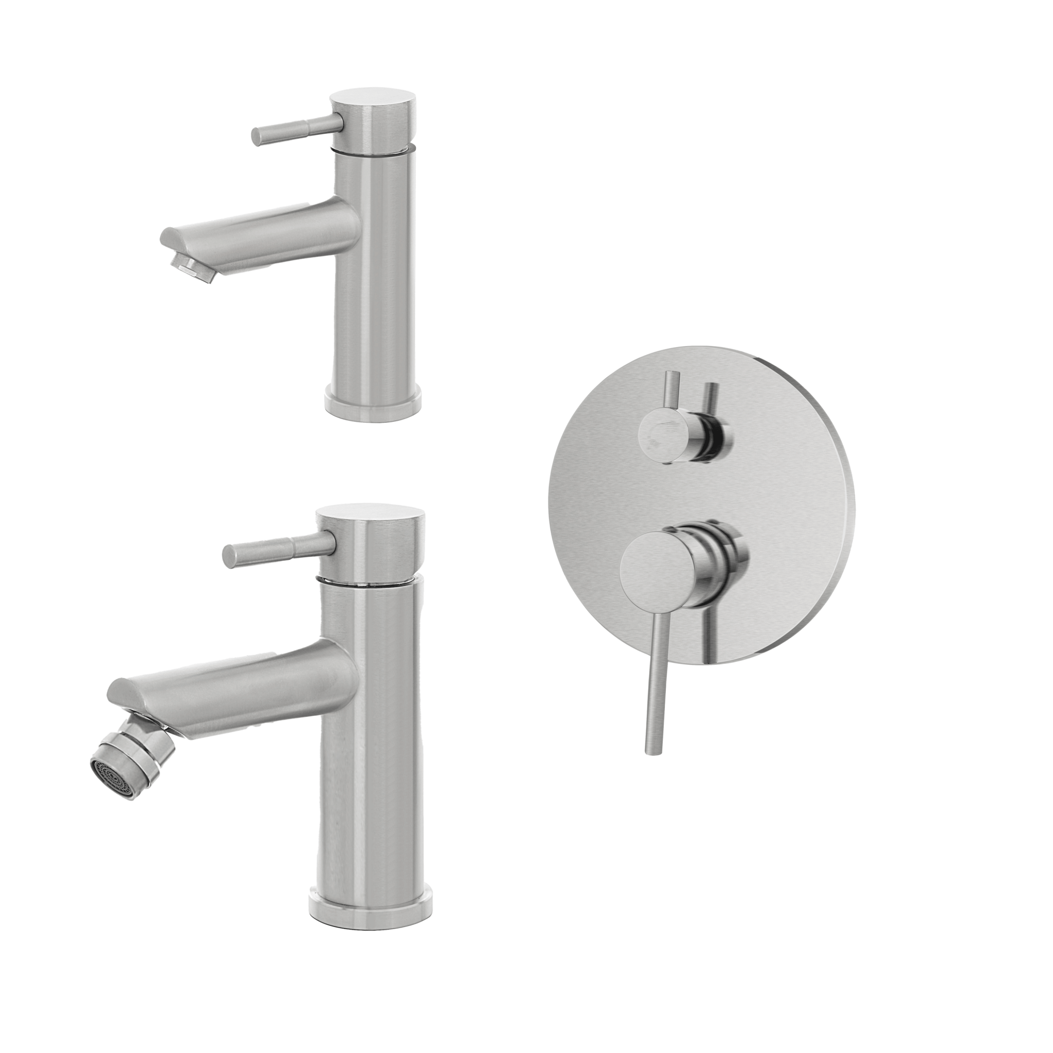Set Miscelatori Lavabo e Bidet Con Incasso Doccia Deviatore a 2 Vie Feridras "York" Inox Spazzolato - Dabicasa
