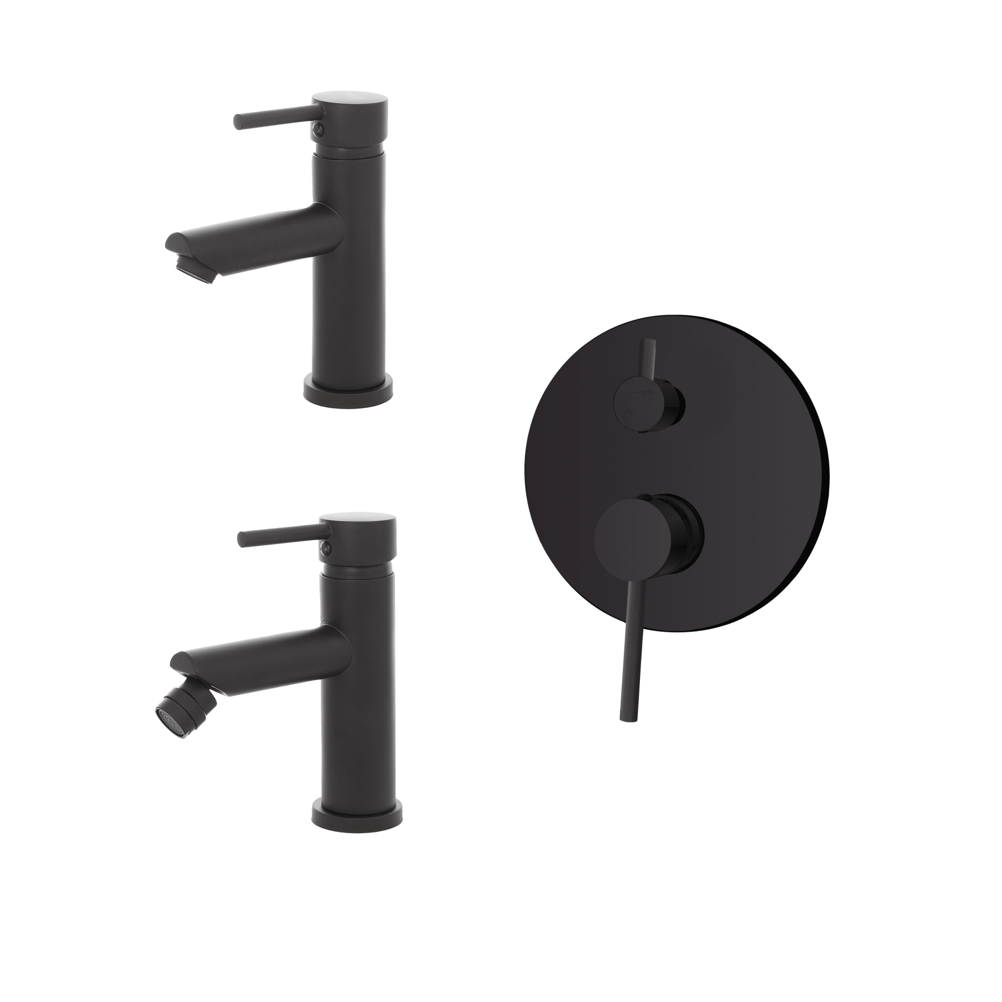 Set Miscelatori Lavabo e Bidet Con Incasso Doccia Deviatore a 2 Vie Feridras "York" Nero Opaco - Dabicasa