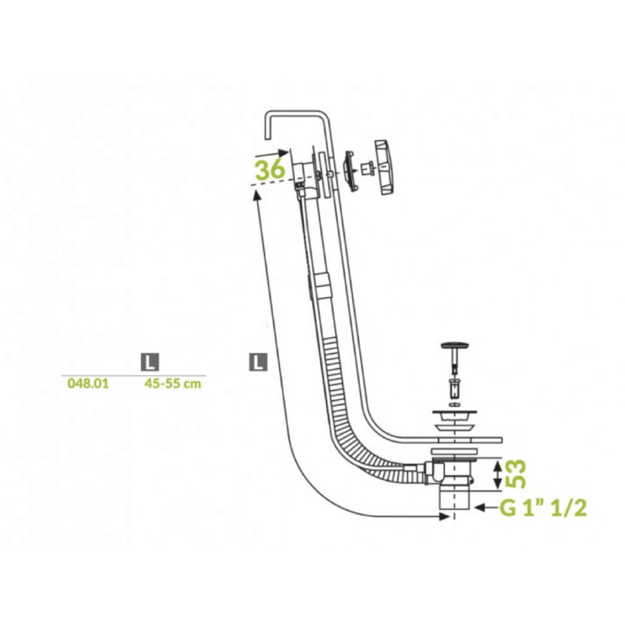 Sifone Per Vasca Regolabile Da 55 a 65 Cm Rame/Cromo - Dabicasa