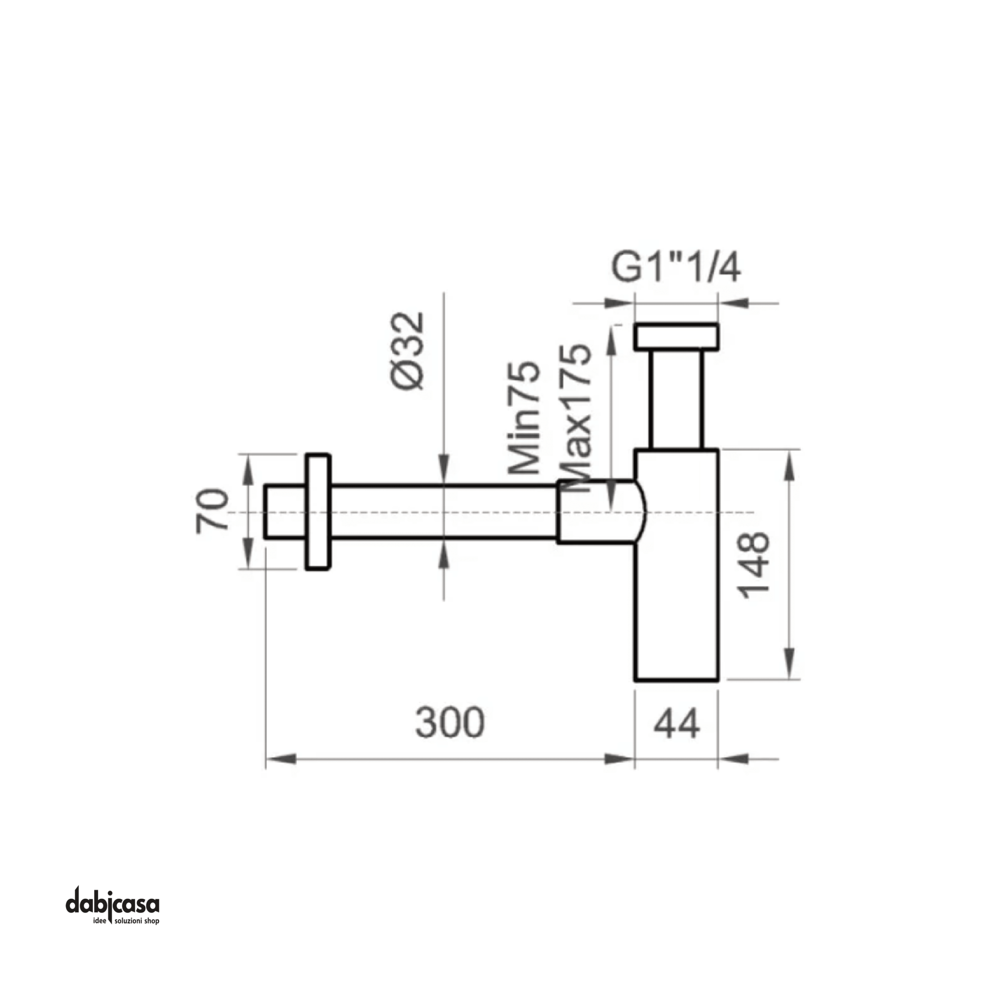 Sifone Tondo In Acciaio Finitura Nero Opaco Da 1"1/4 Cm - Dabicasa