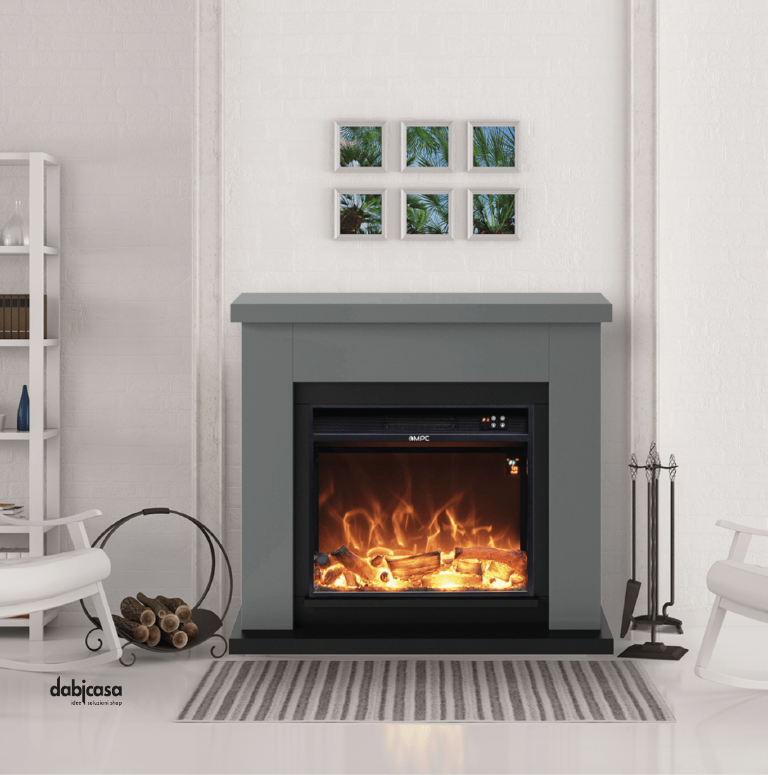 Sined Mpc Caminetto Elettrico "Asciano" Da 100 Cm C/Potenza 1500W Grigio - Dabicasa